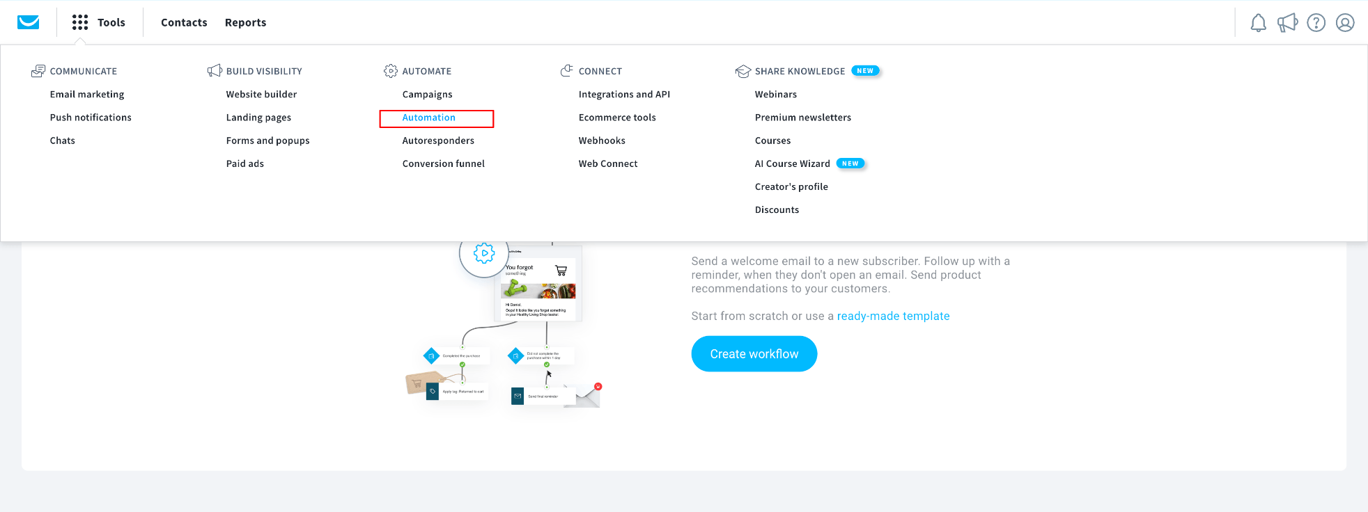 GetResponse Automation tools page