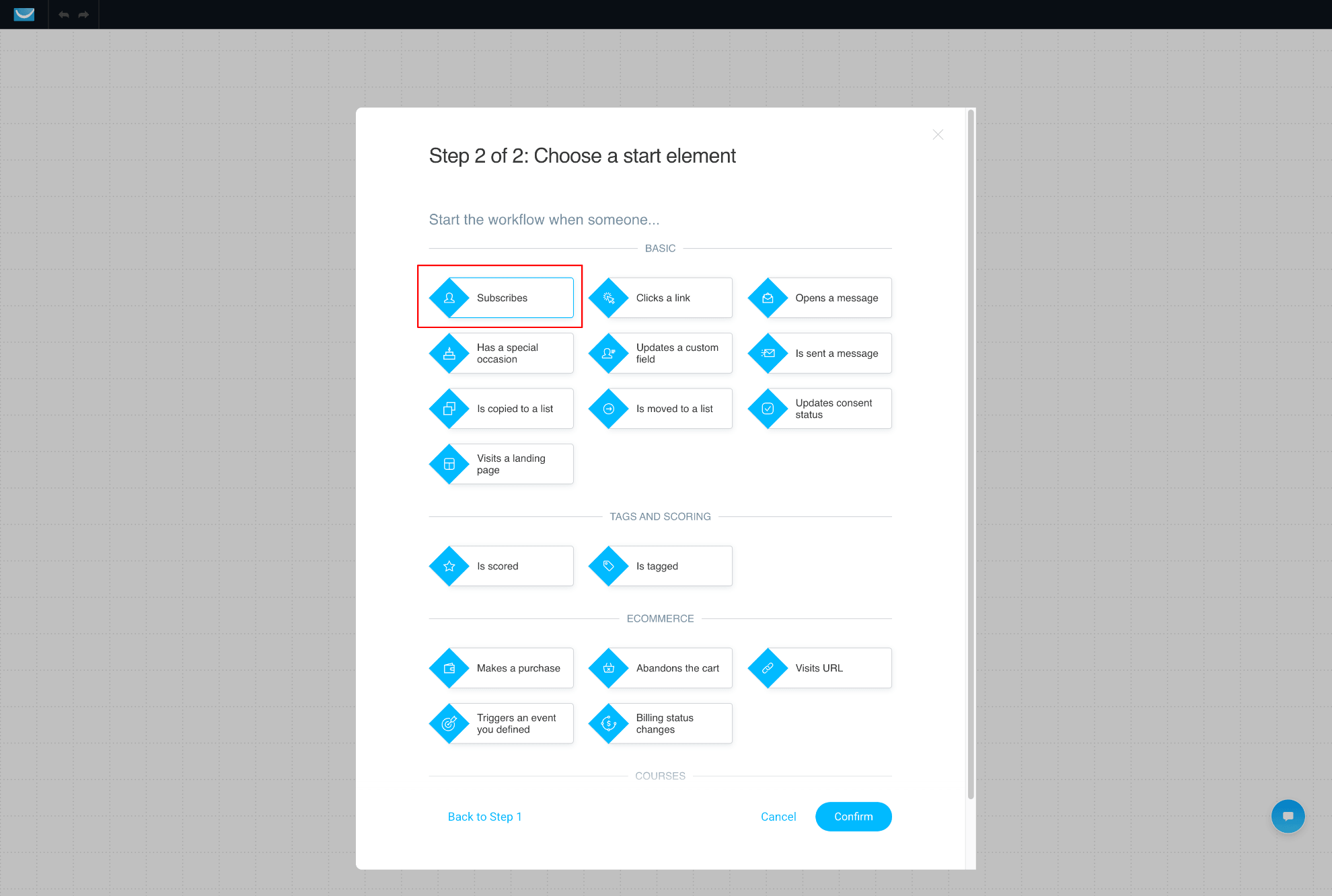 Choose GetResponse Subscribes start element