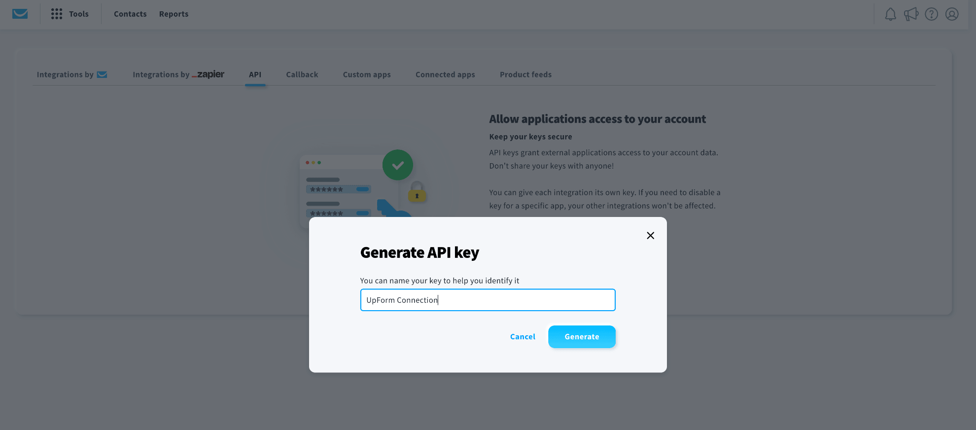 Name and generate GetResponse API key