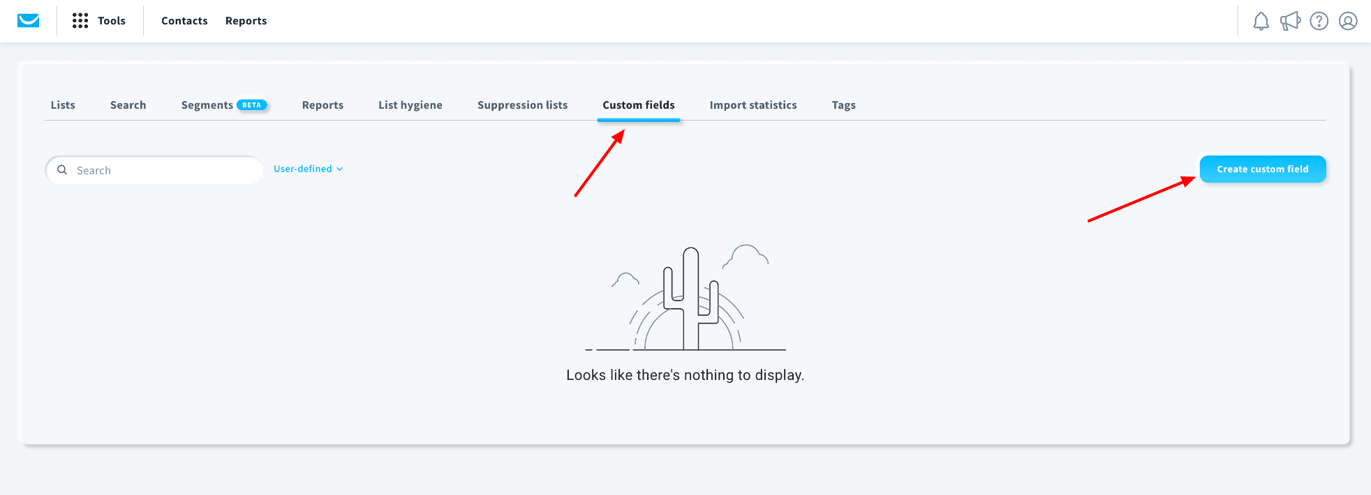 GetResponse custom fields page