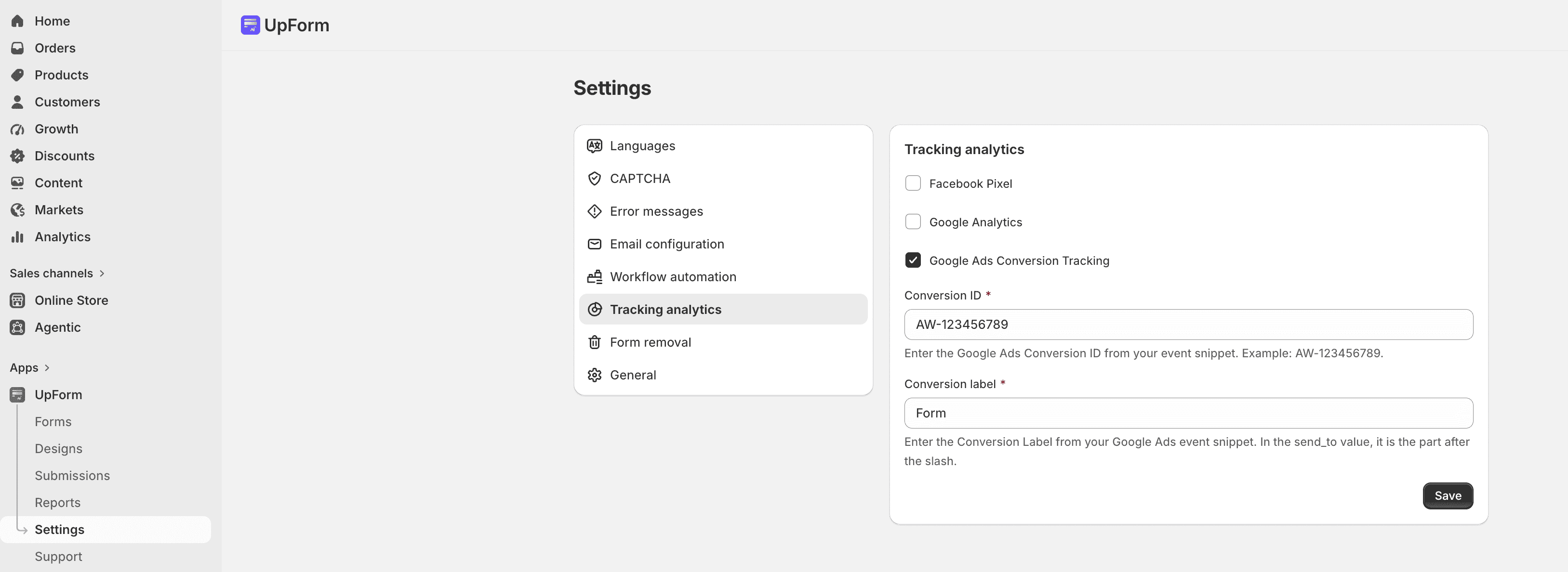 Google Ads Conversion Tracking settings