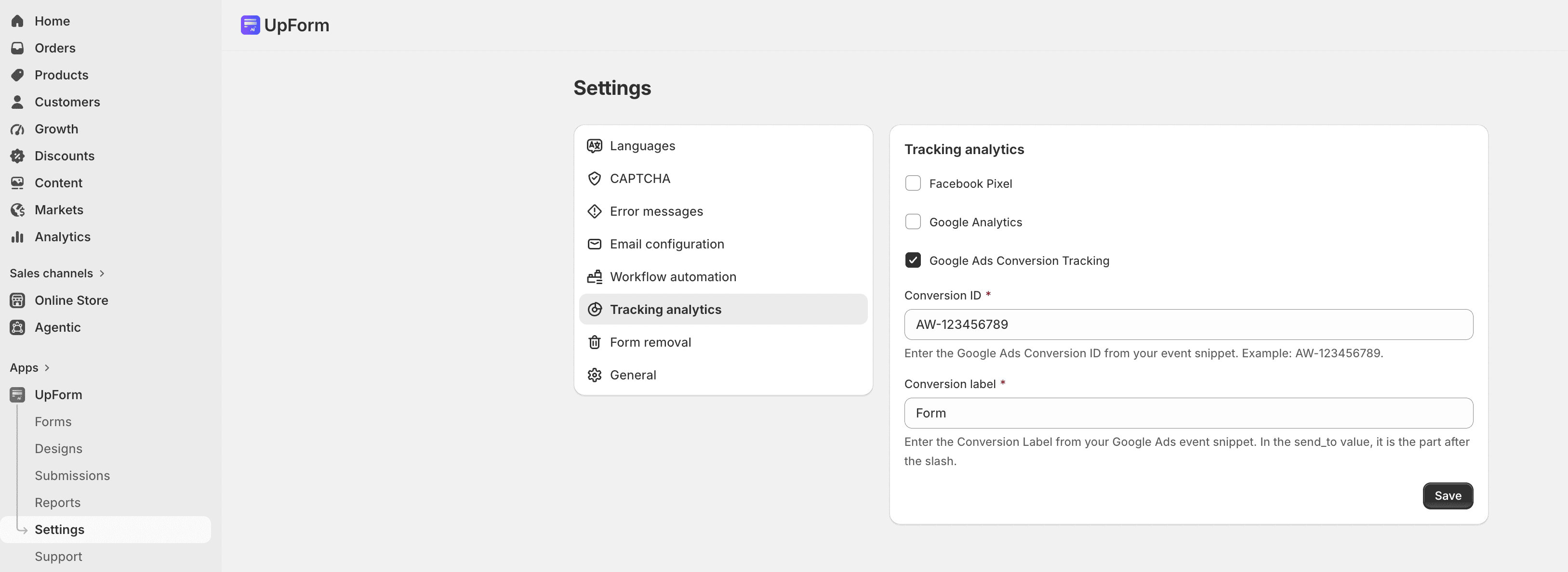 Google Ads Conversion Tracking settings