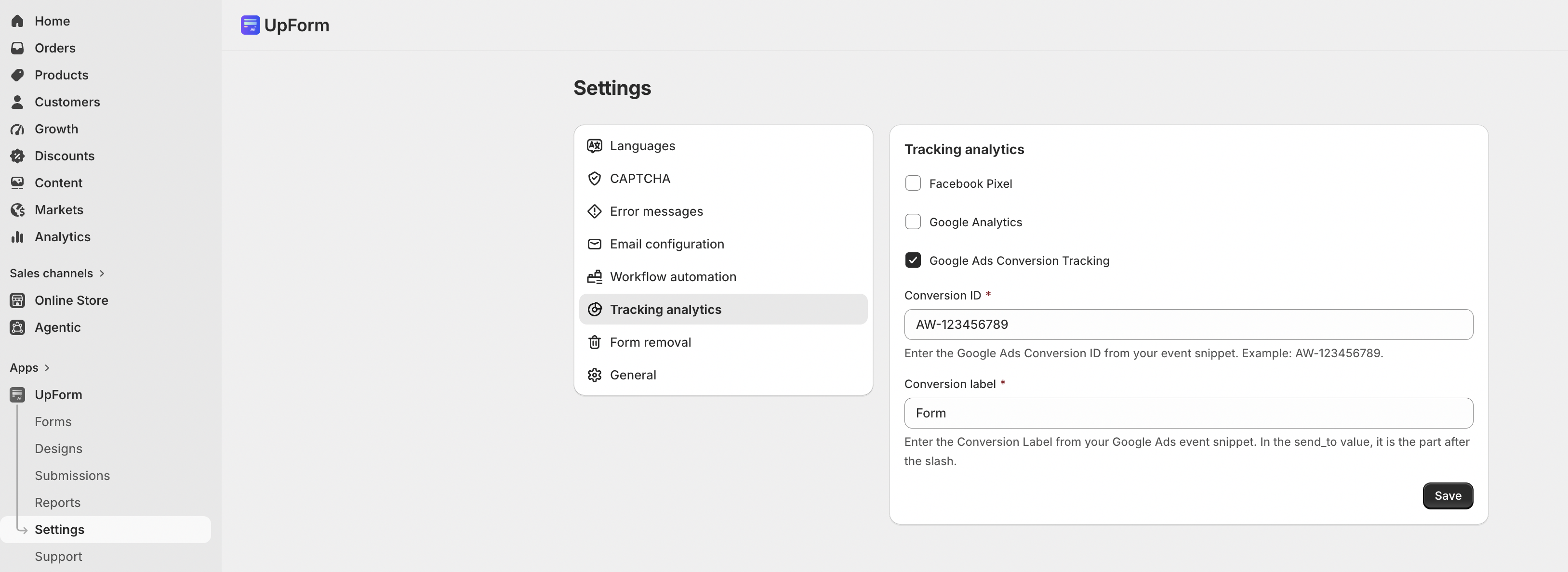 Google Ads Conversion Tracking settings
