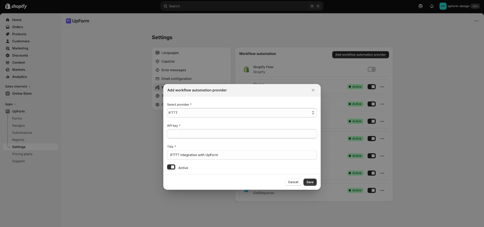 Add IFTTT workflow automation provider