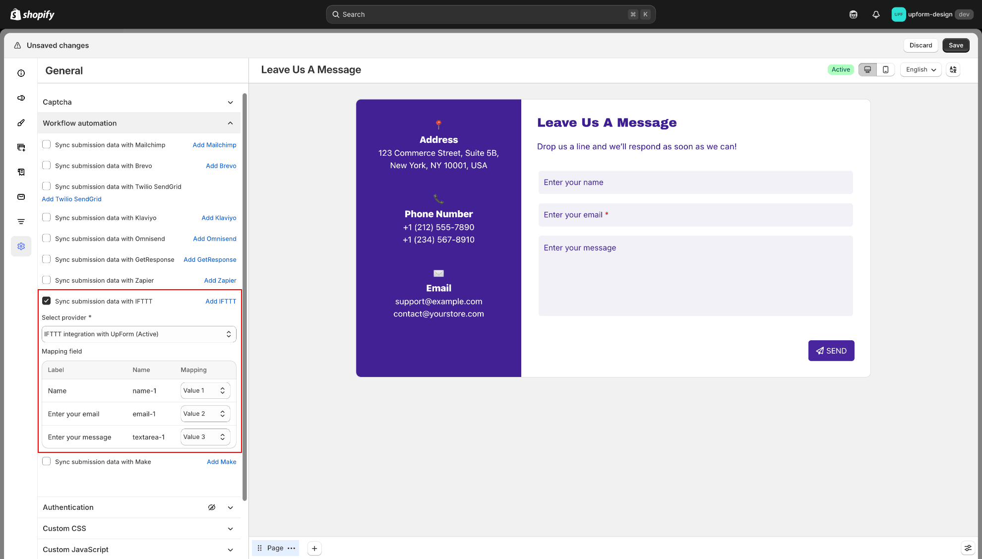 Enable IFTTT sync on form