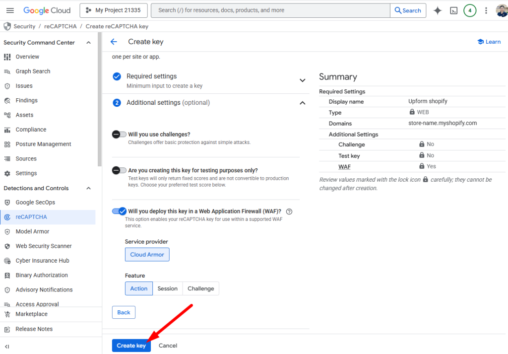 Create score-based reCAPTCHA key