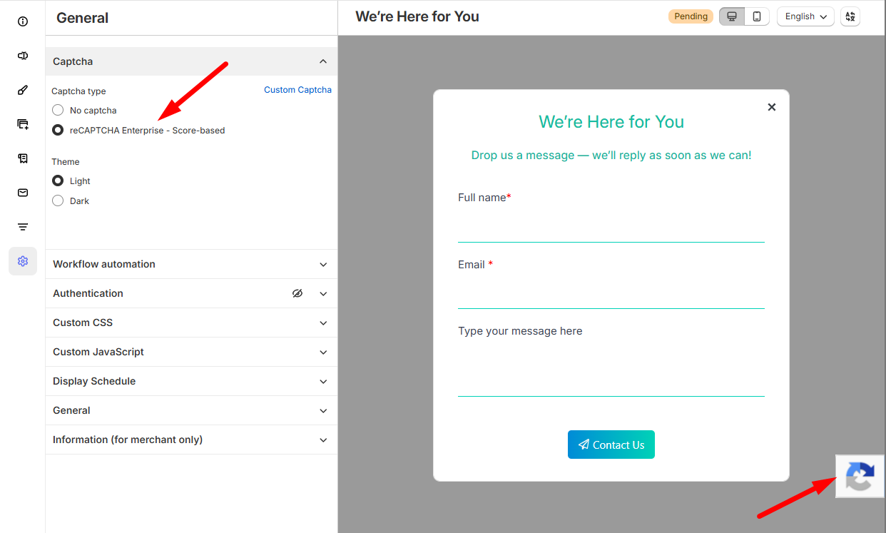 Form CAPTCHA theme settings
