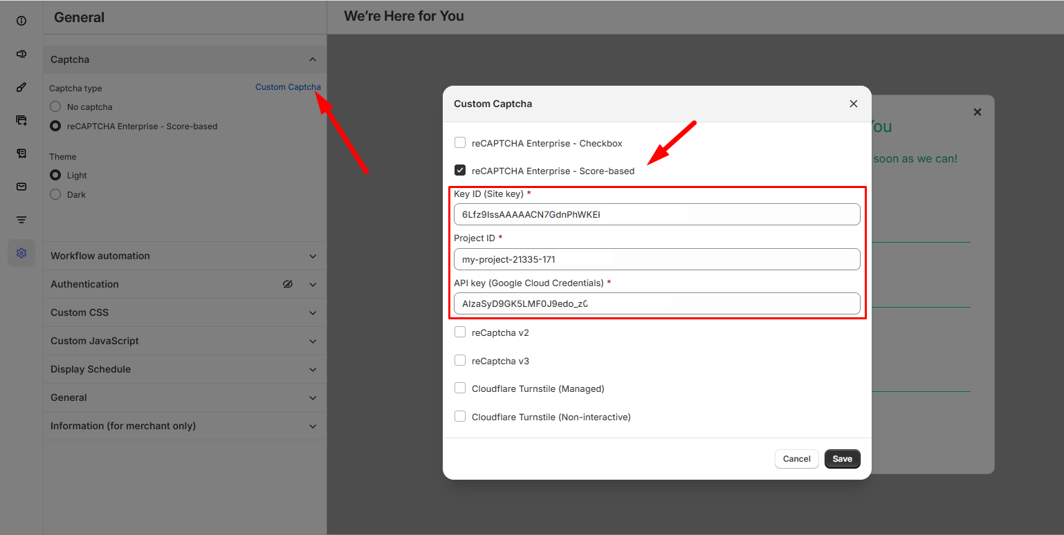Form CAPTCHA type Enterprise selection