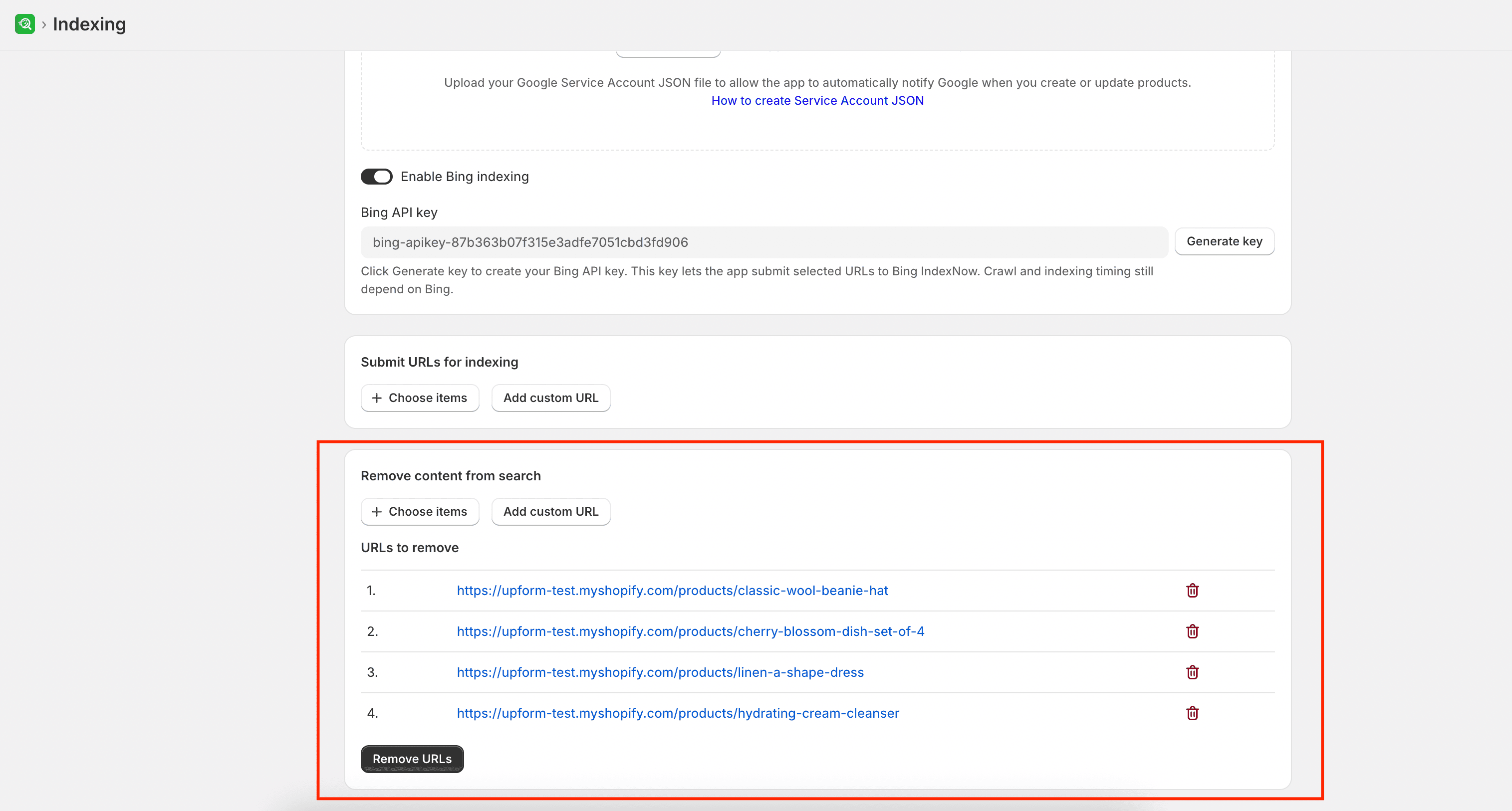 Remove URLs from search
