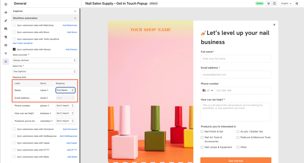 Map form fields to Klaviyo properties