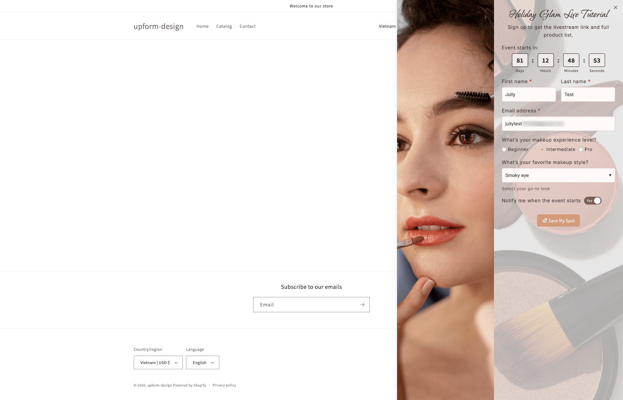 Submit test form for Mailchimp sync