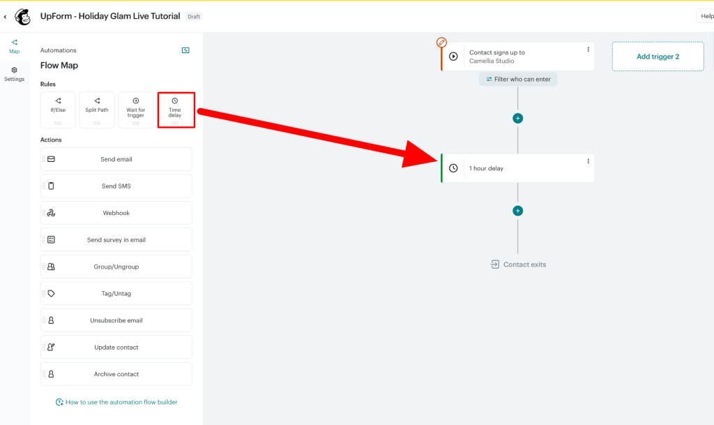 Add Mailchimp automation time delay