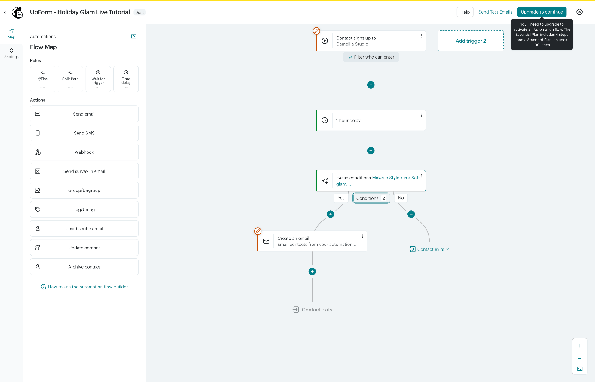Add Send email action in Mailchimp automation
