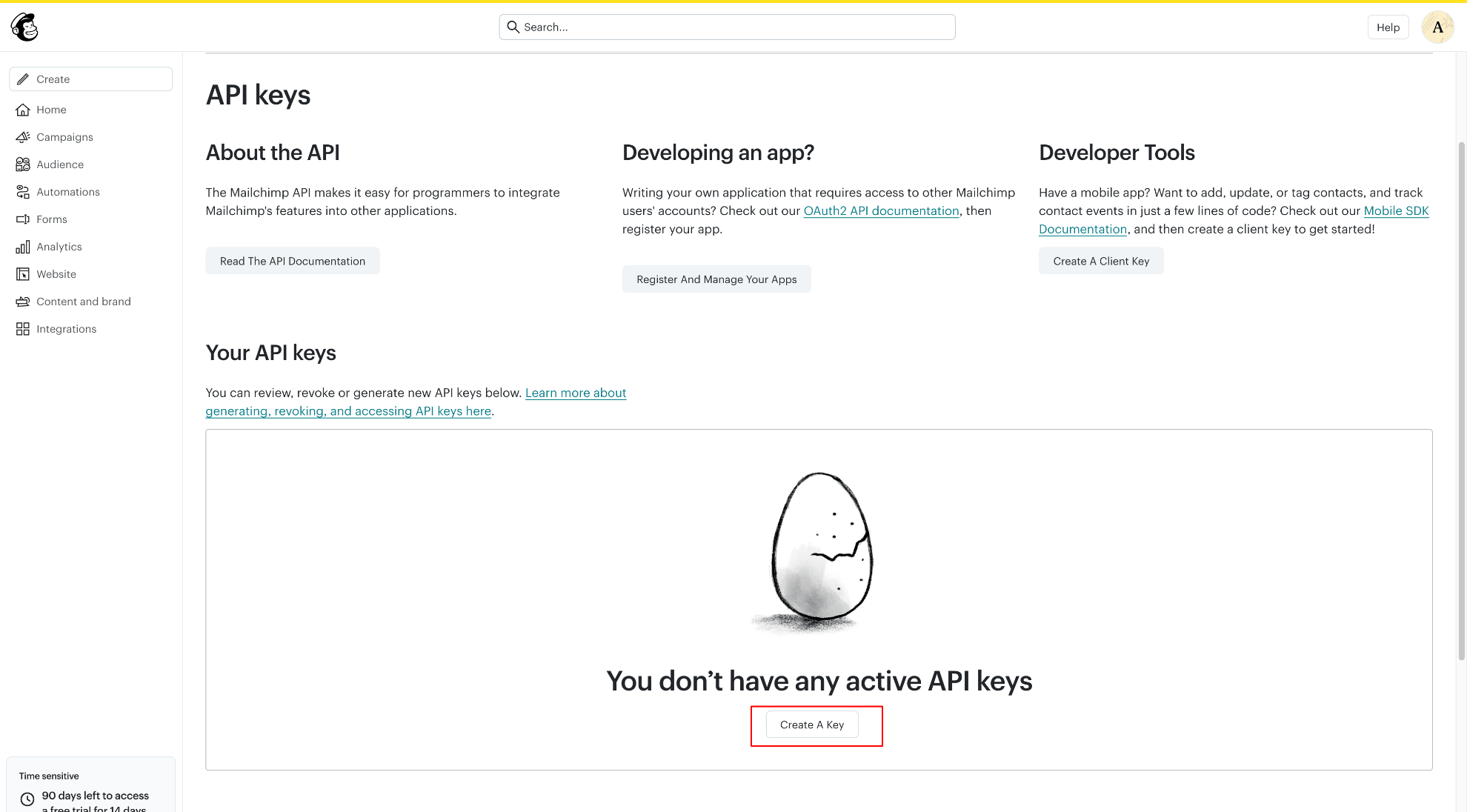 Create a Mailchimp API key