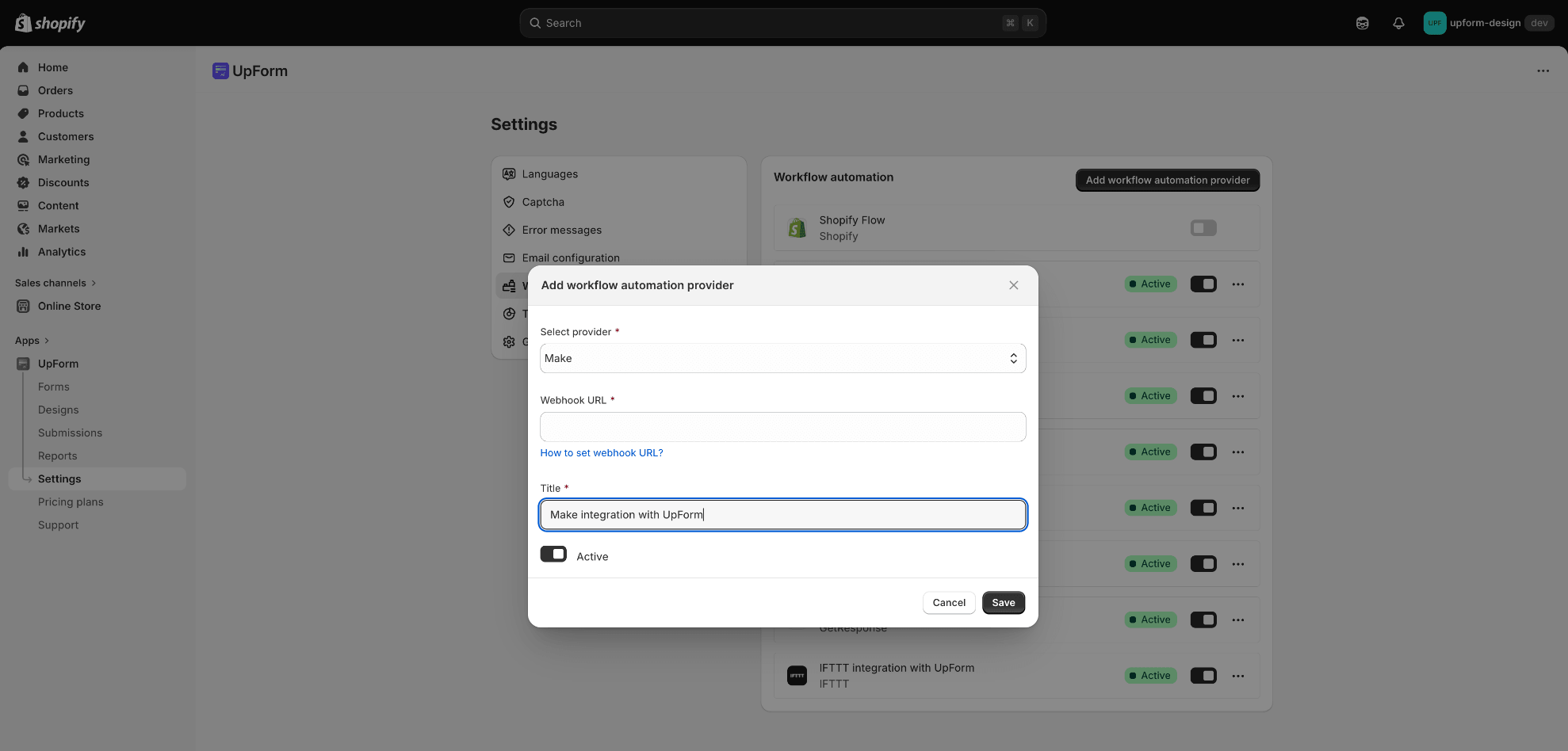 Add Make workflow automation provider