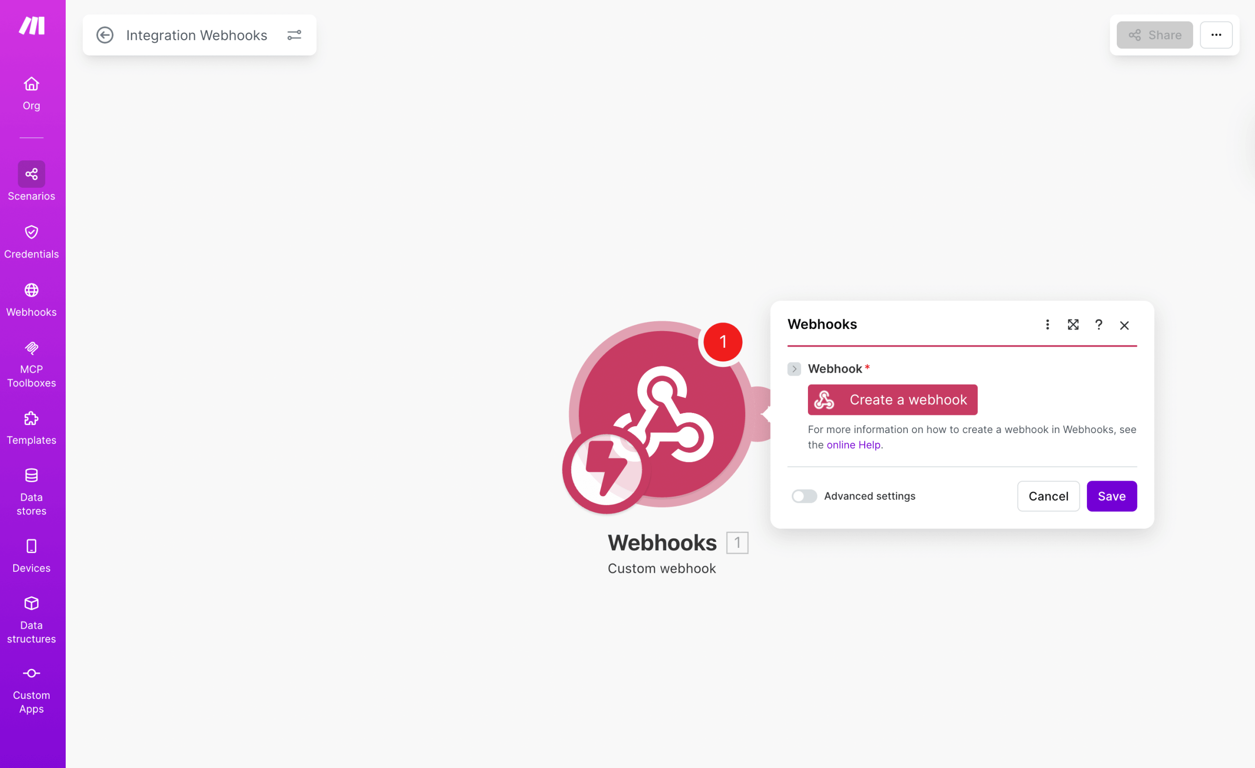 Create a webhook in Make