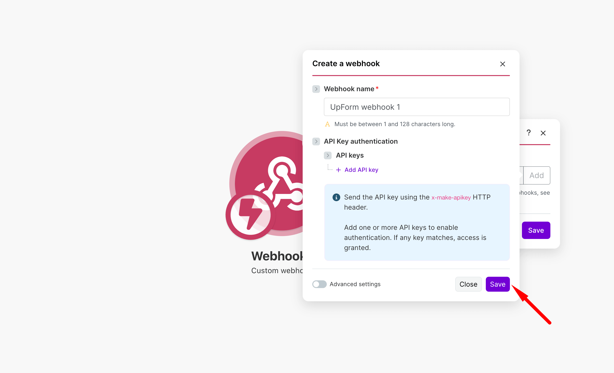 Name and save Make webhook