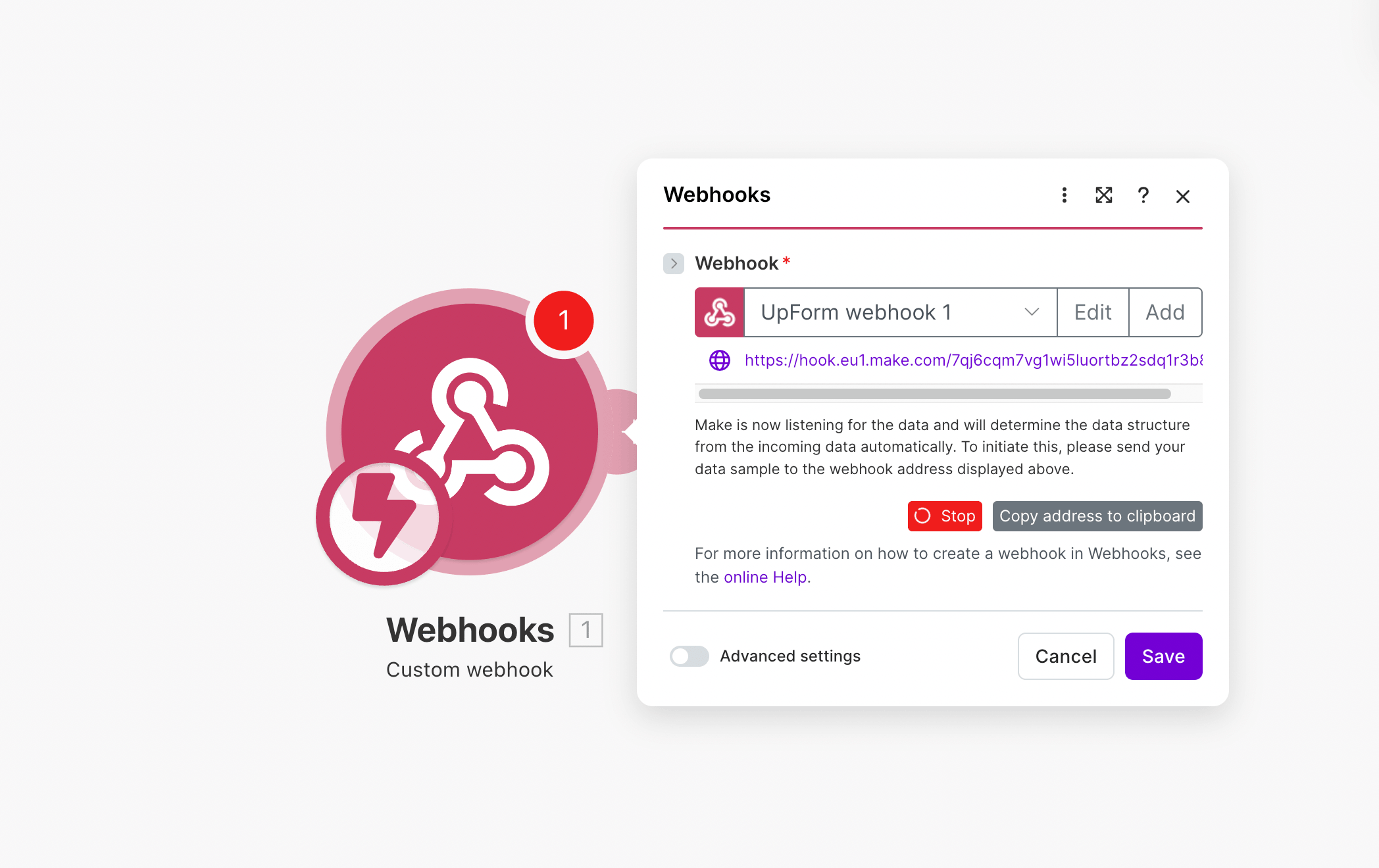 Copy Make webhook address