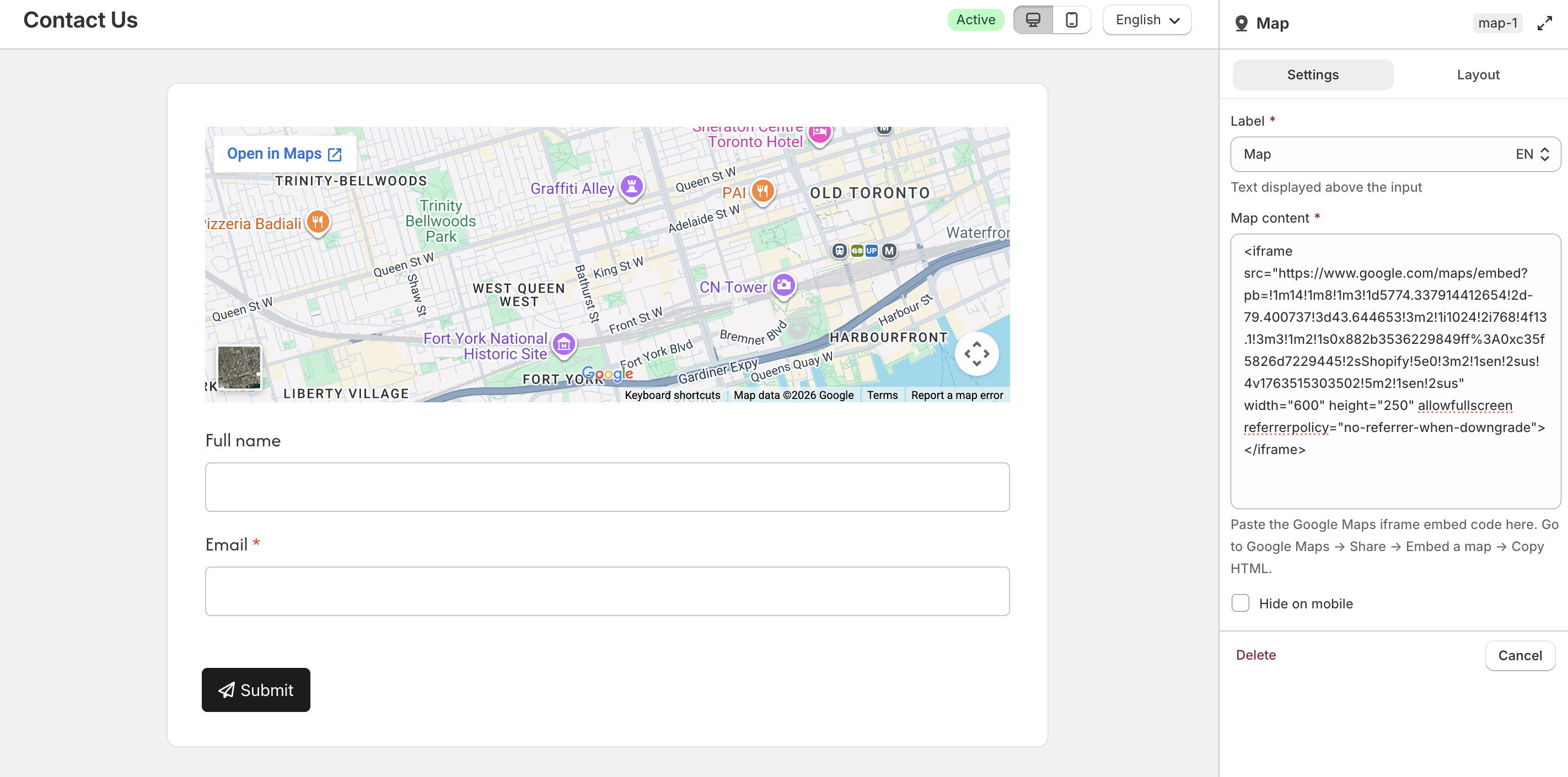 Map content block settings
