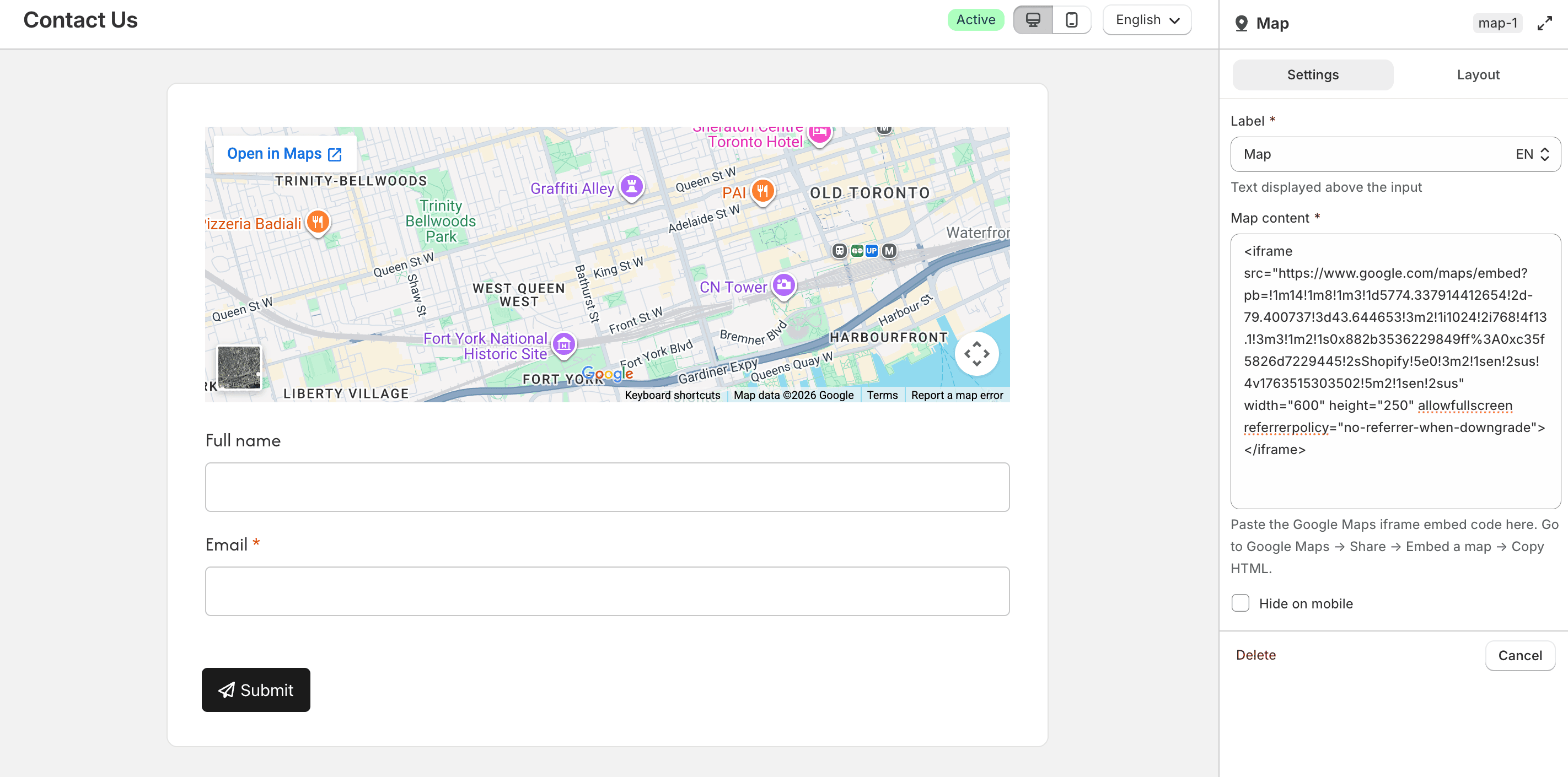 Map content block settings