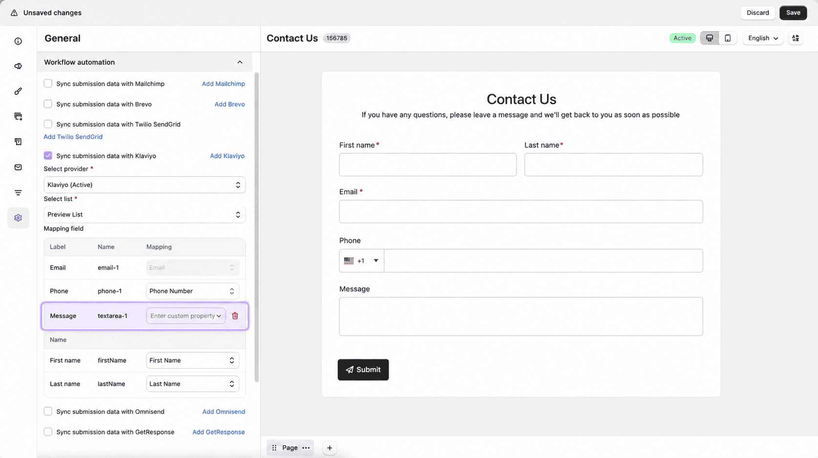 Map form fields to custom properties