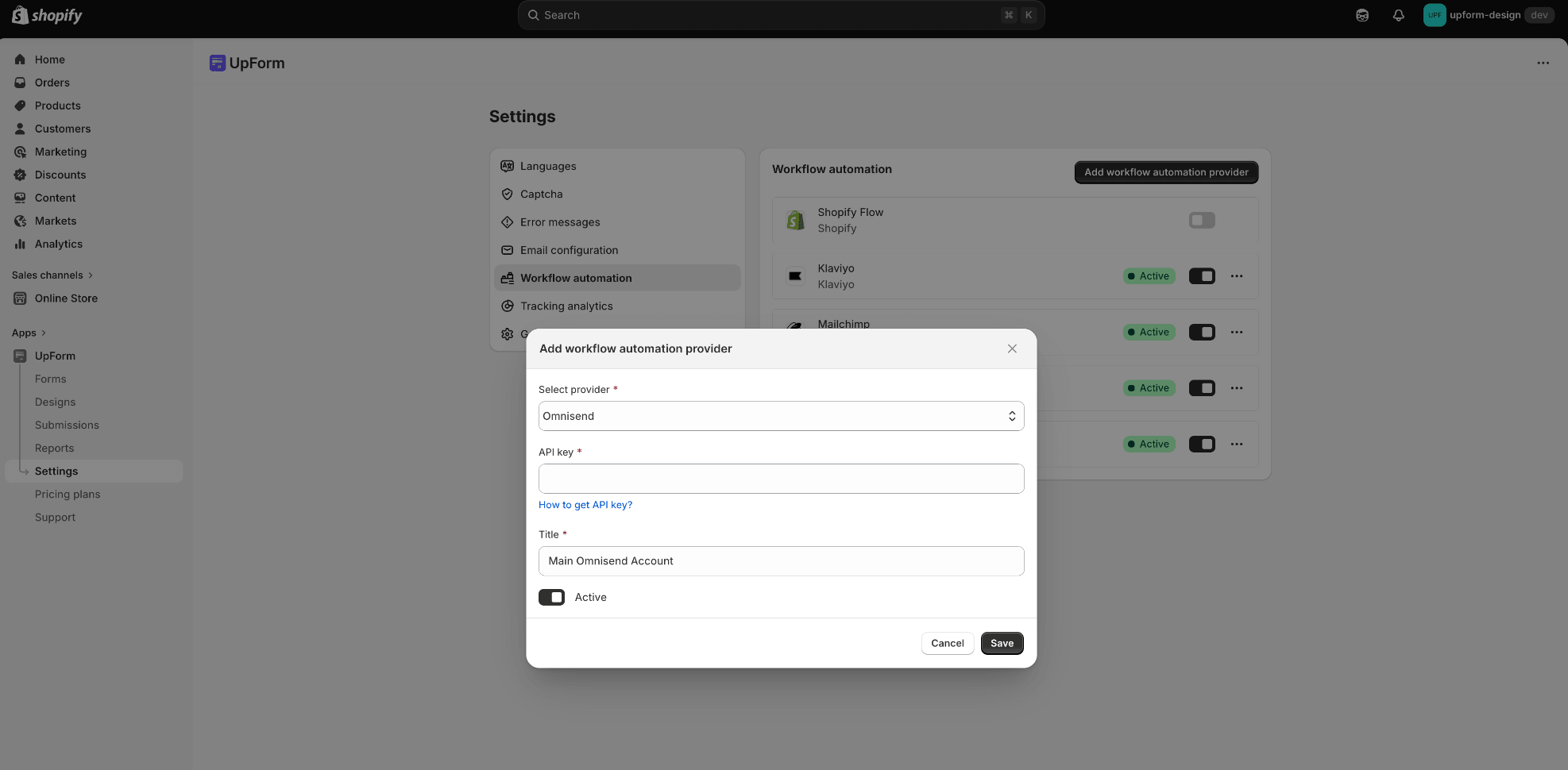 Add Omnisend workflow automation provider