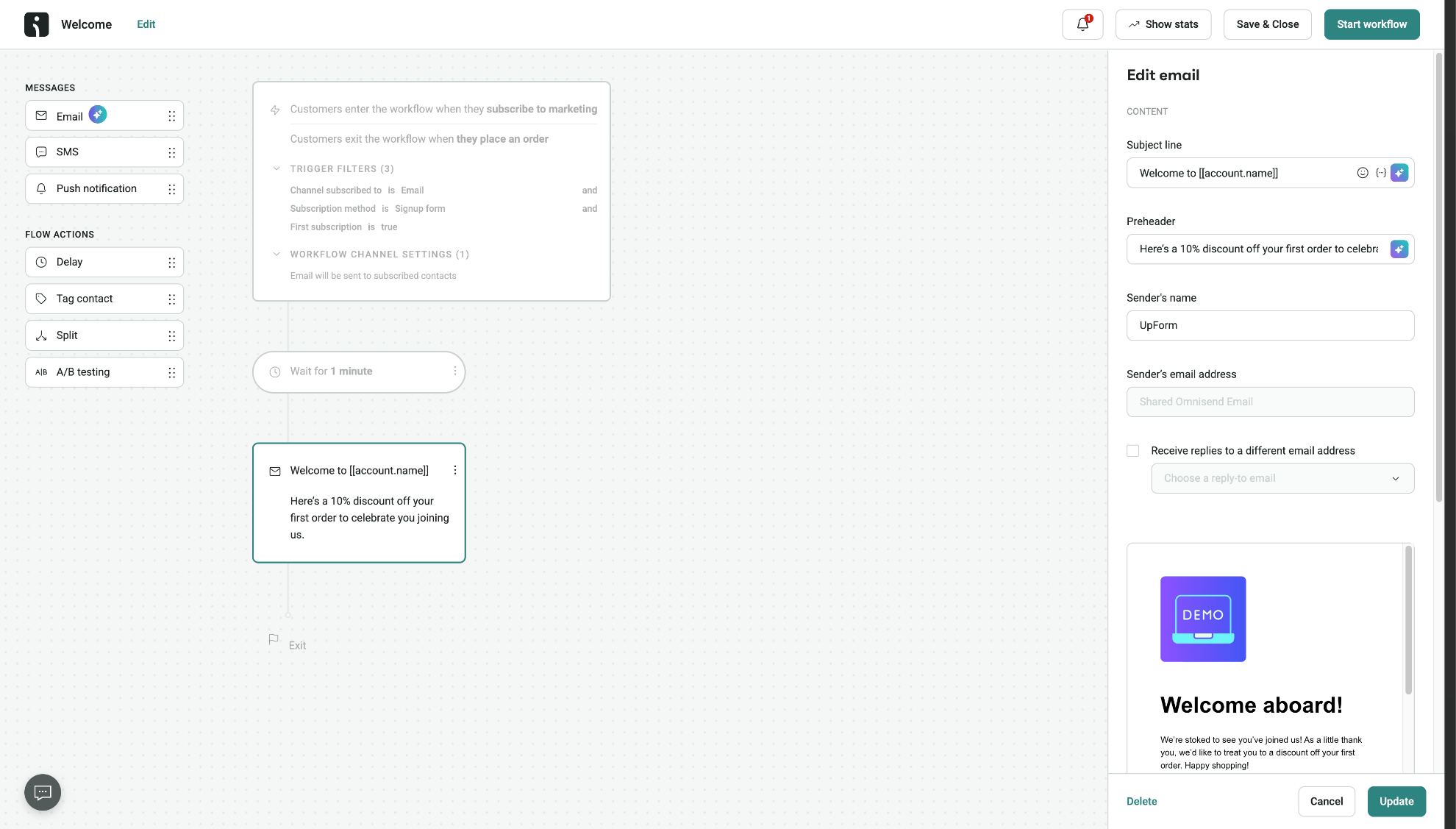 Edit Omnisend automation email content