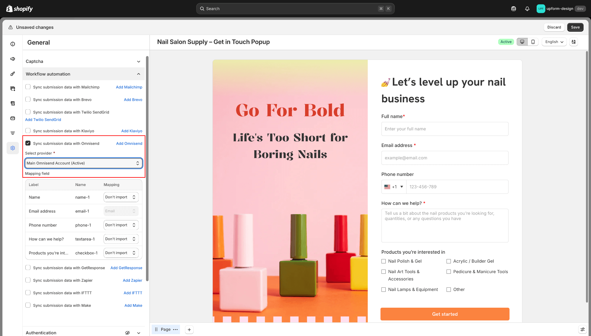 Enable Omnisend sync on form