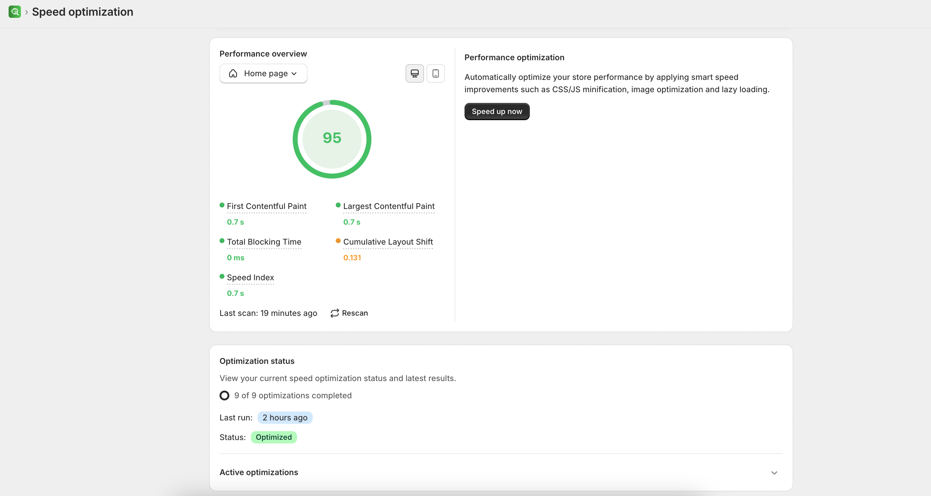 Performance scores for desktop and mobile