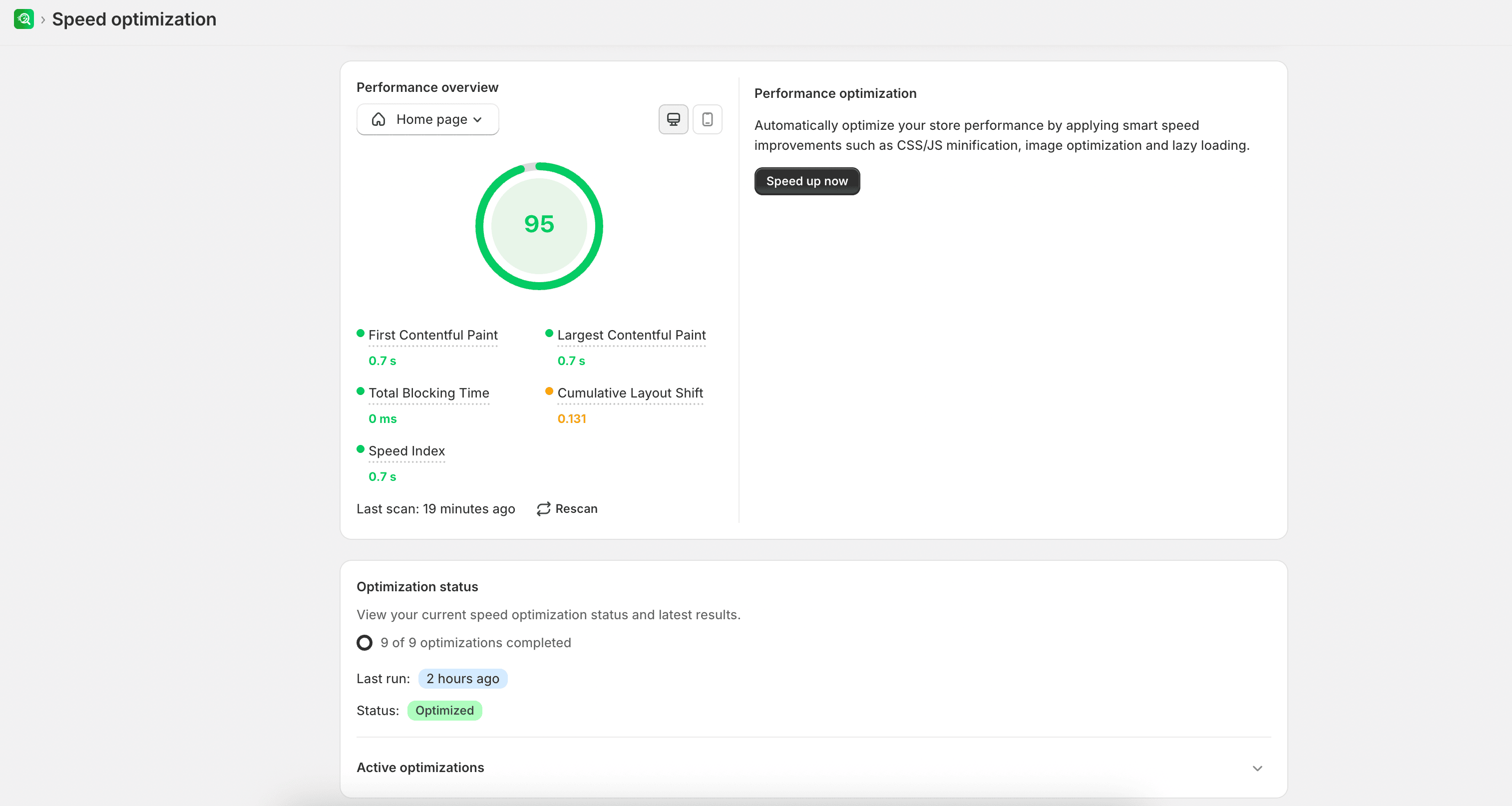 Performance scores for desktop and mobile