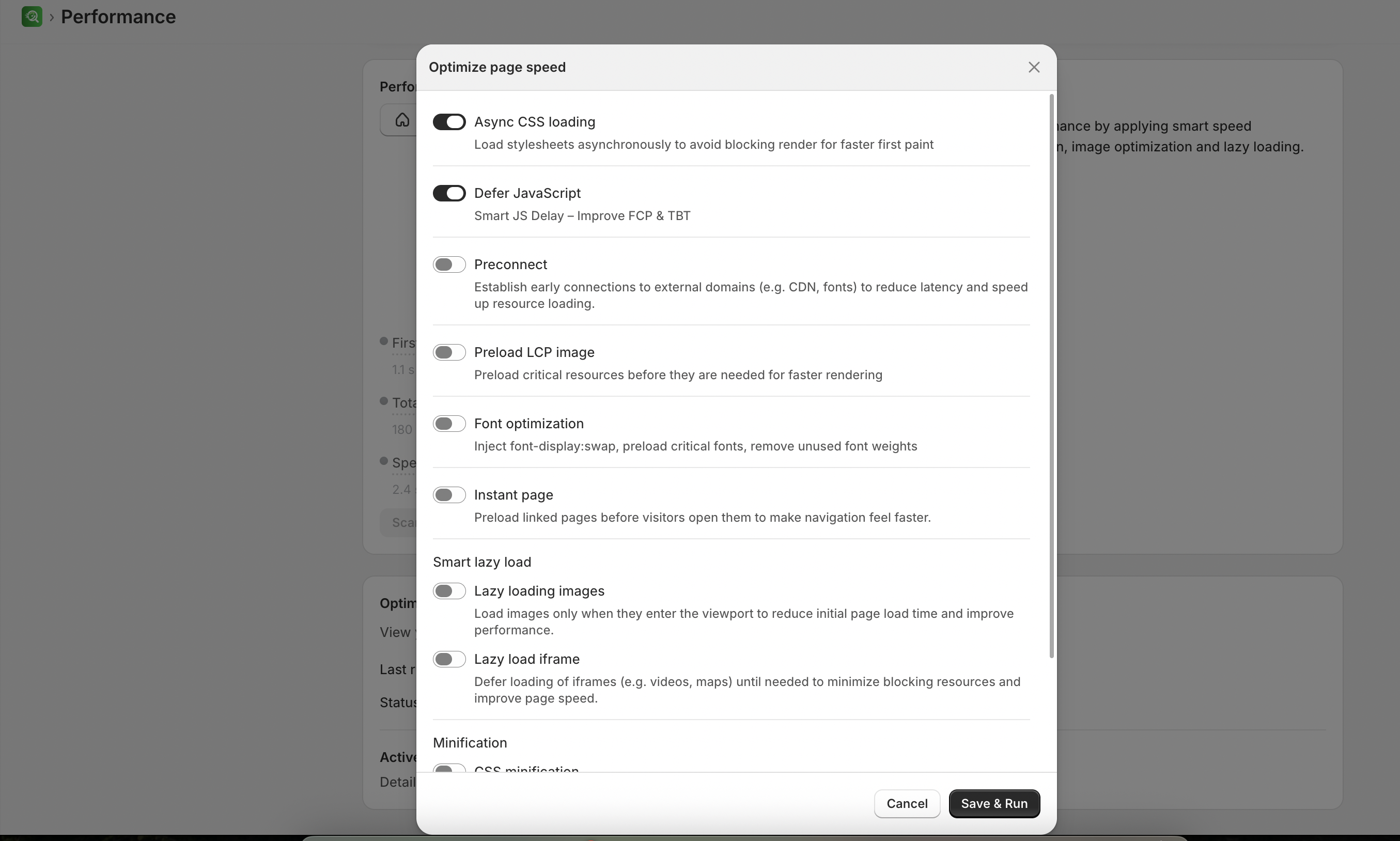 Speed up now optimization options