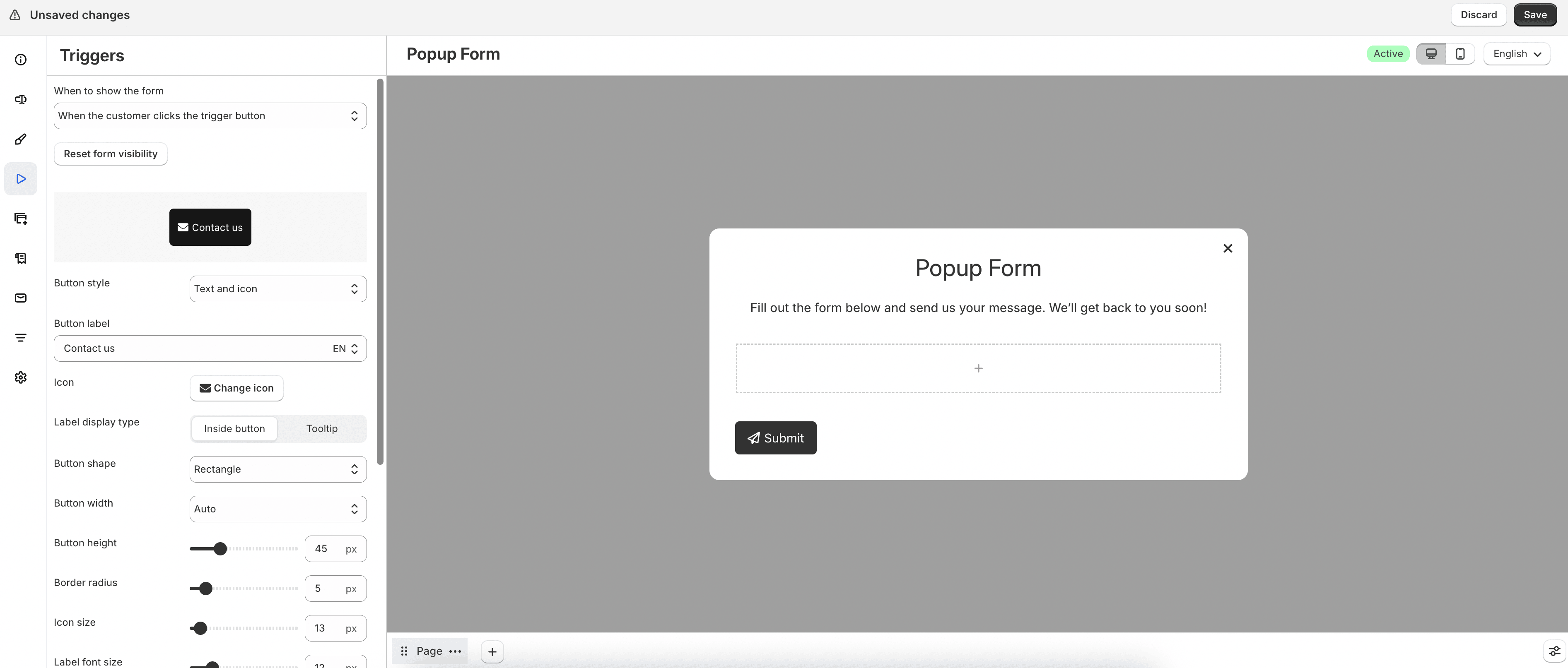 Popup form trigger settings