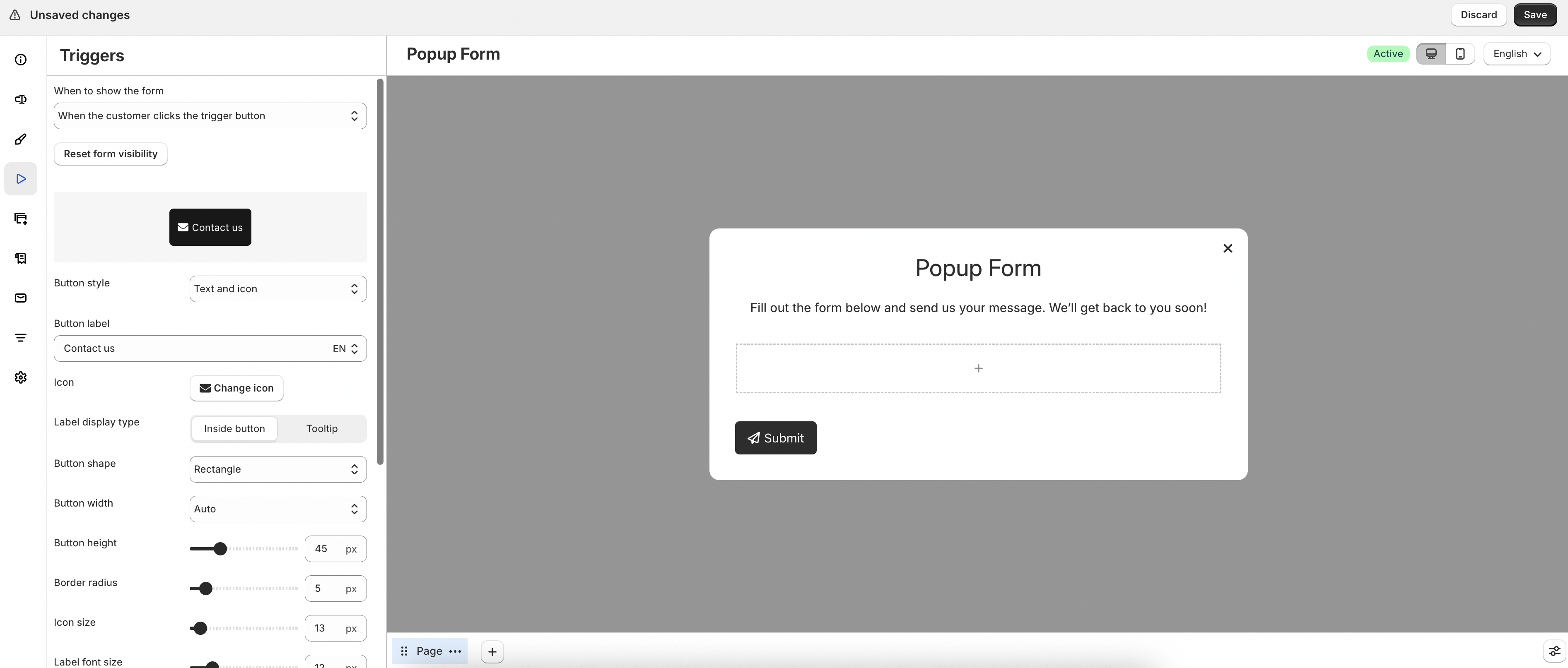 Popup form trigger settings