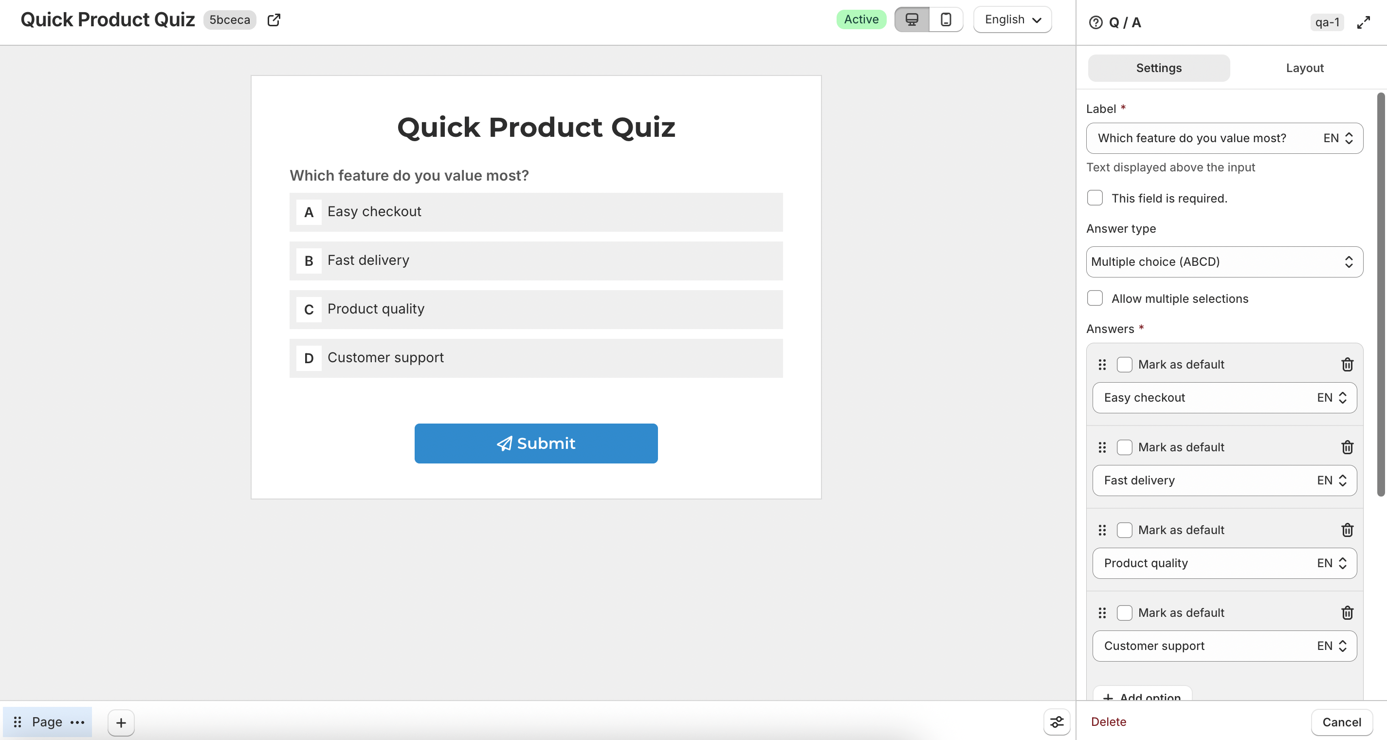 Q or A field settings