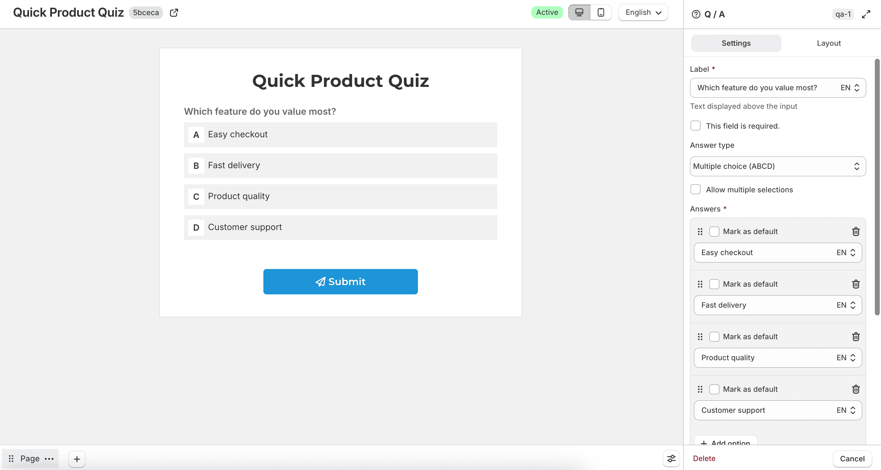 Q or A field settings