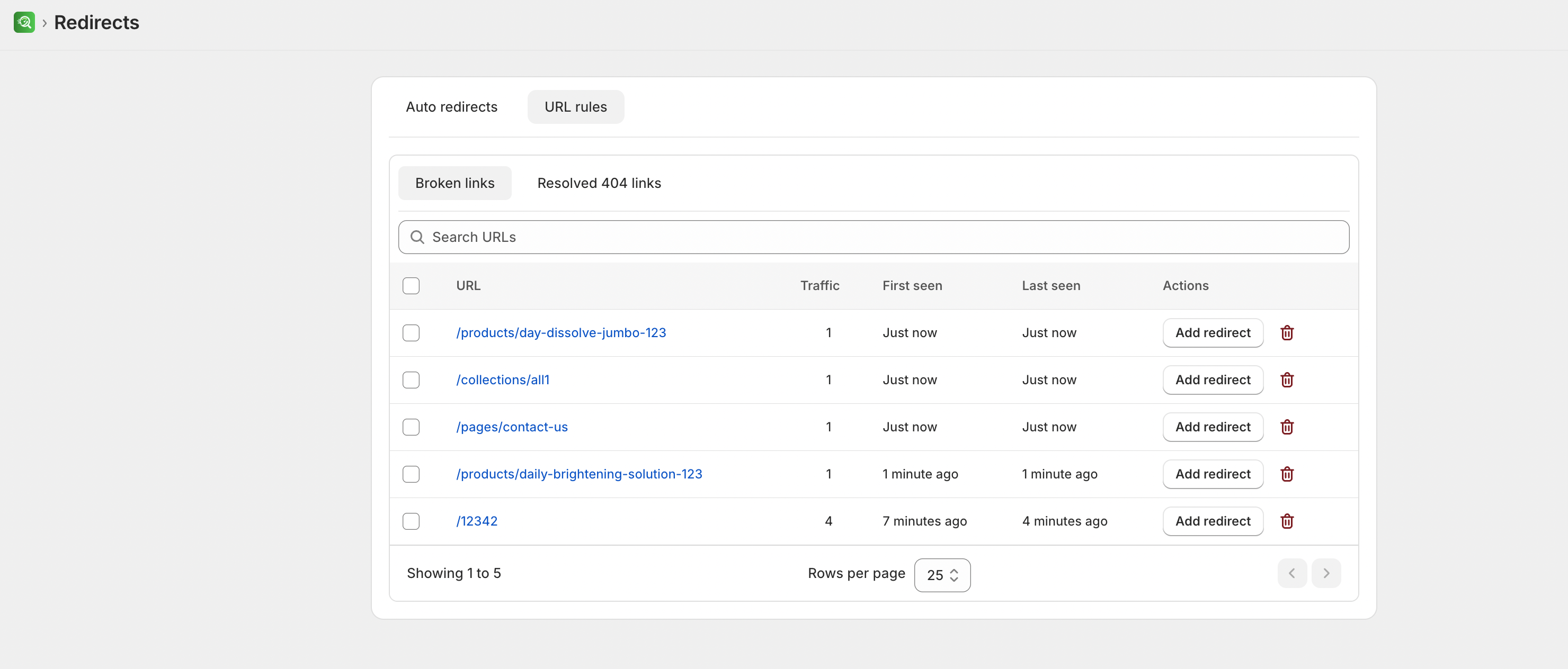 Broken links list