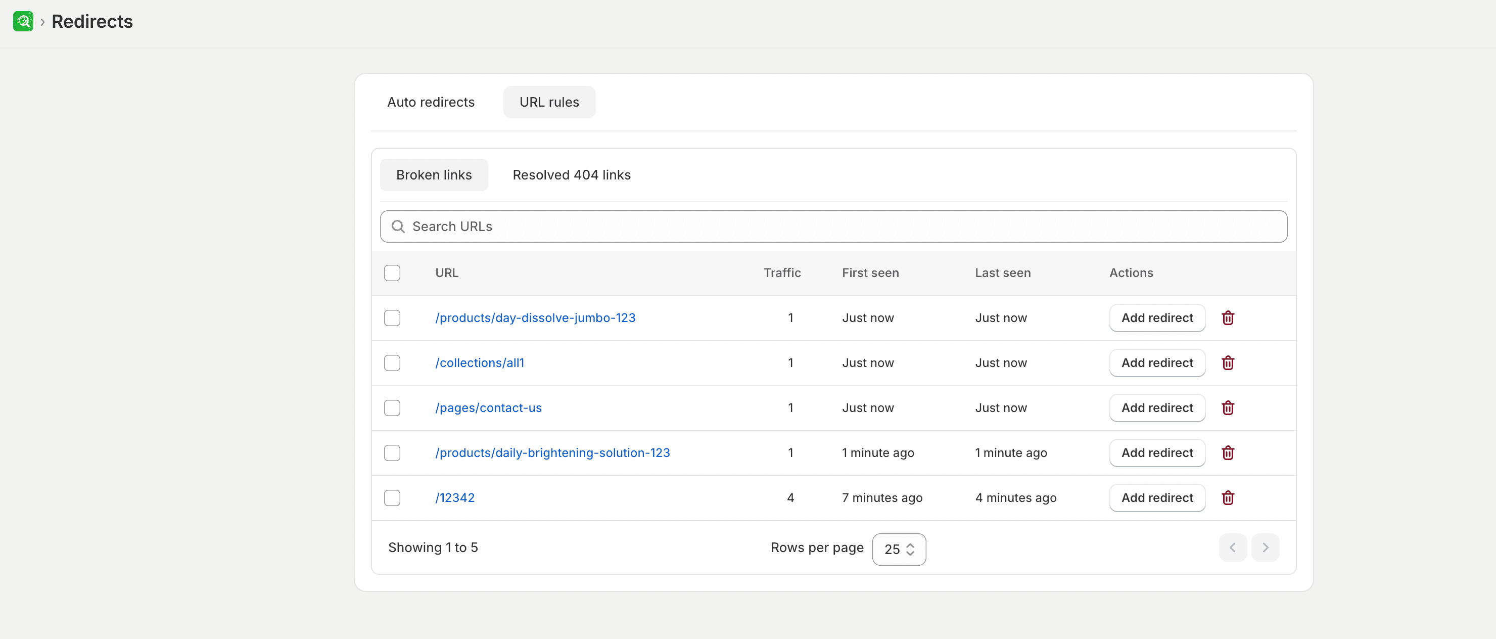 Broken links list