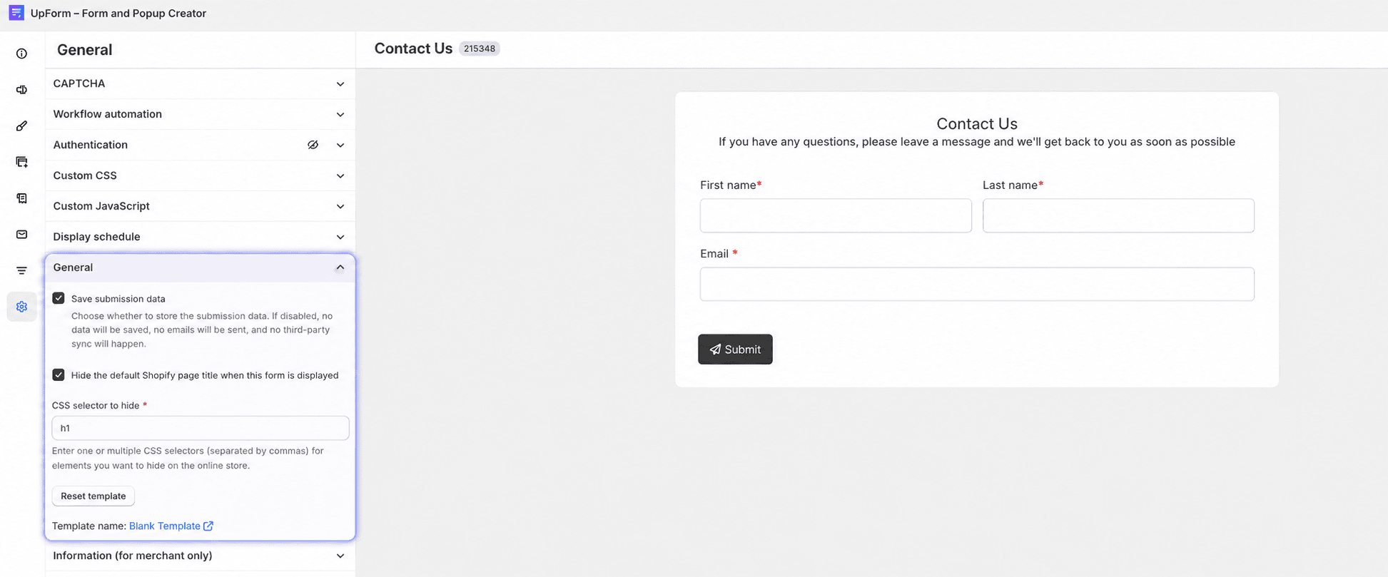 Save submission data and page title options