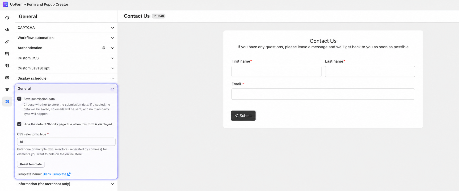 Save submission data and page title options