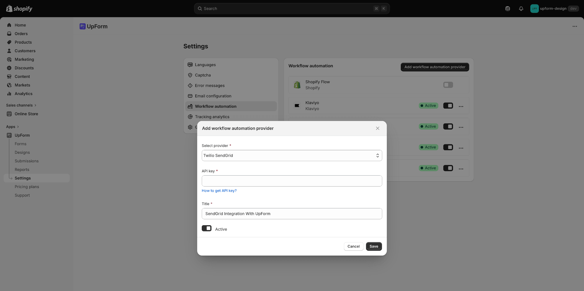 Add SendGrid workflow automation provider