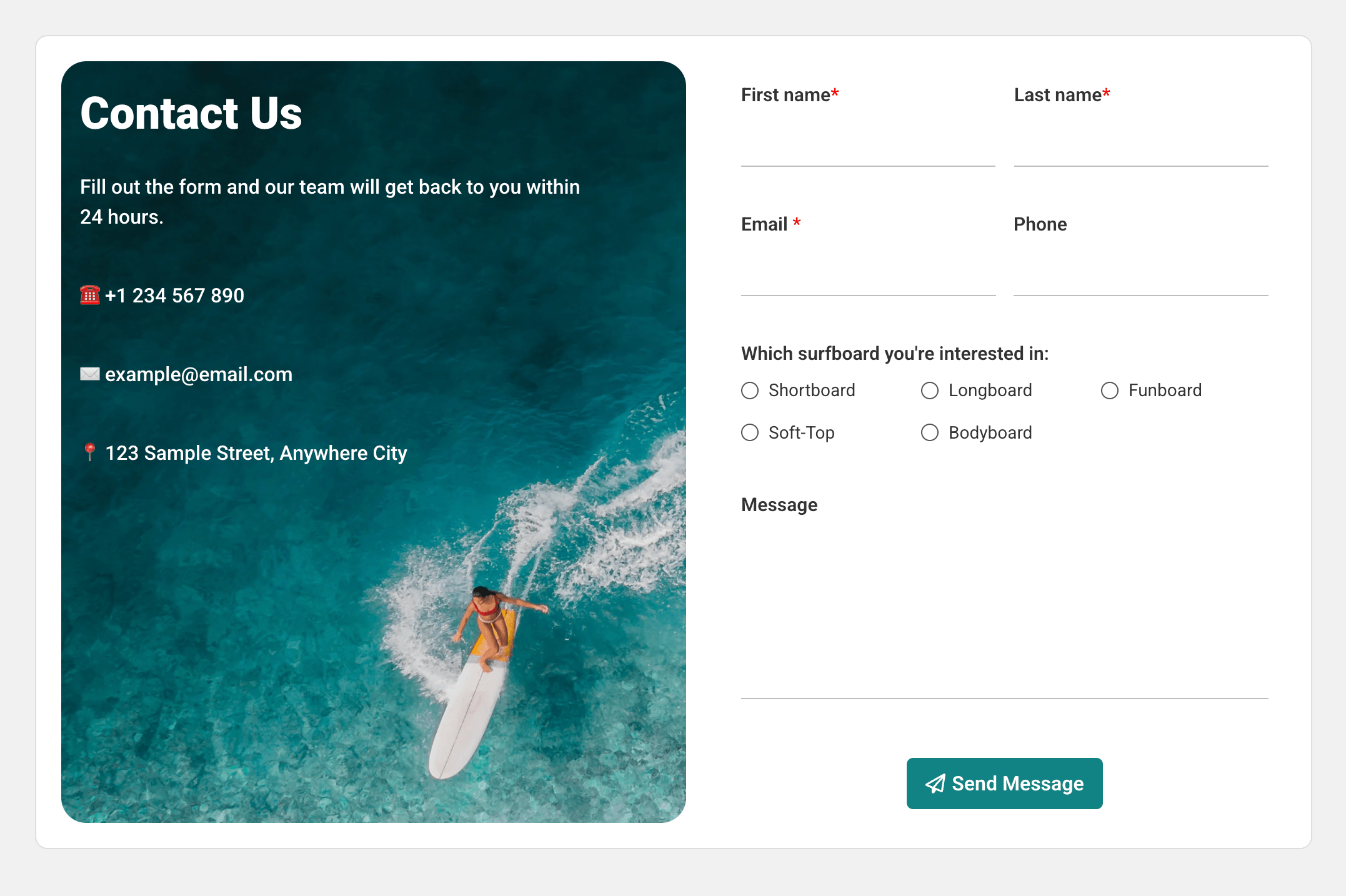 Example contact form for SendGrid sync