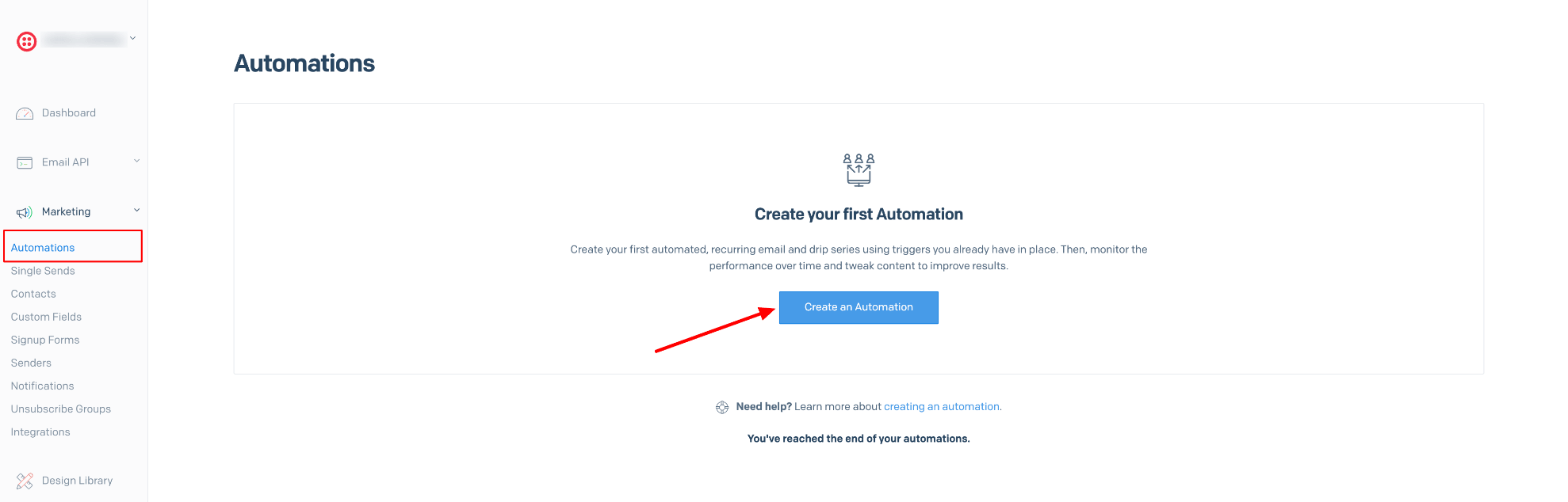 SendGrid Marketing Automations page