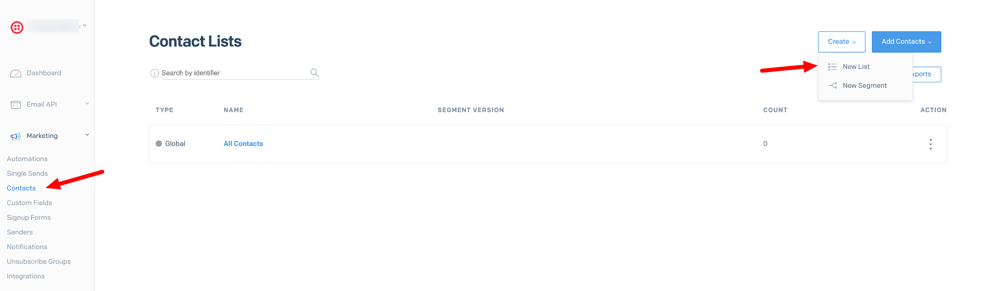 SendGrid Marketing Contacts lists