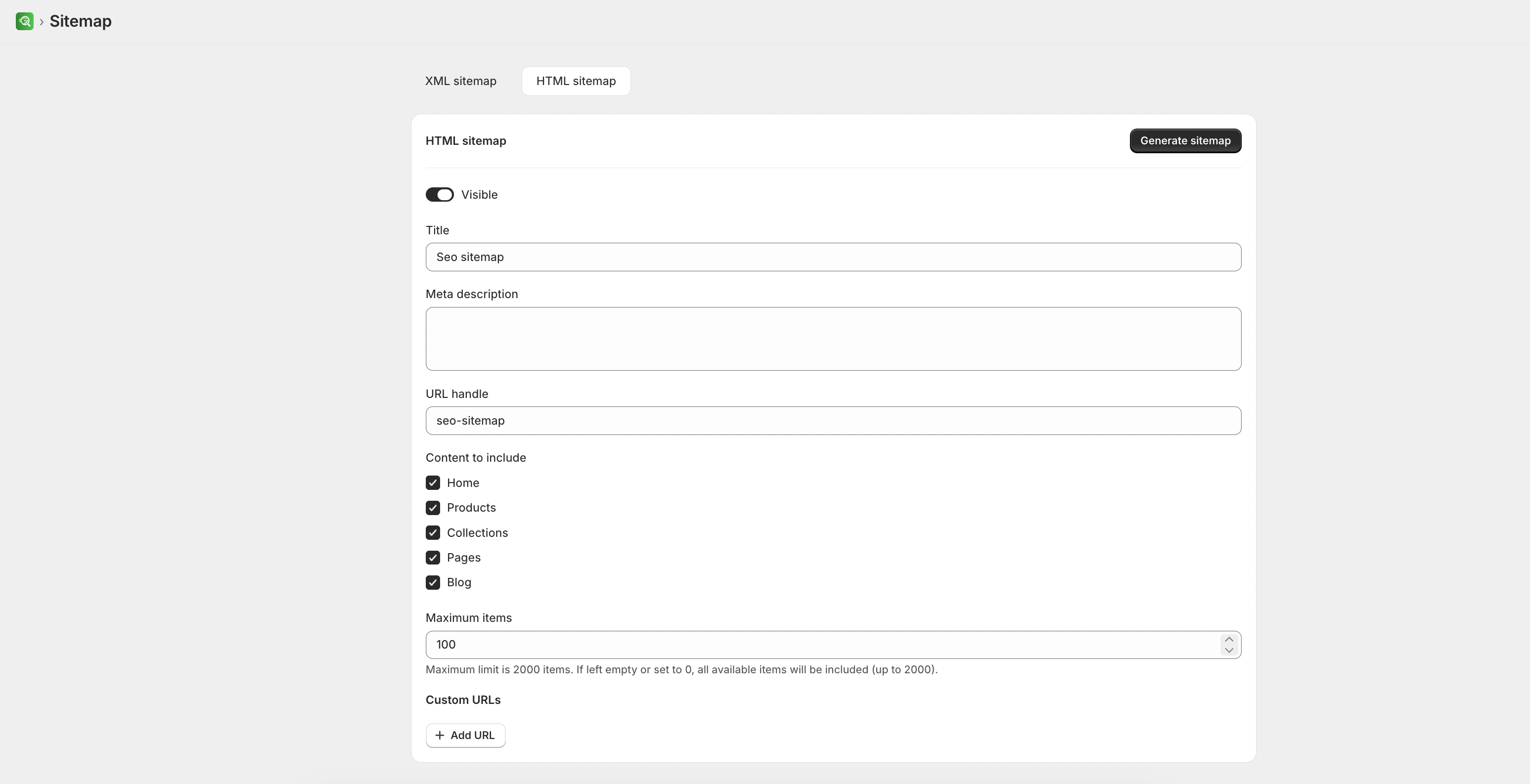 HTML Sitemap settings