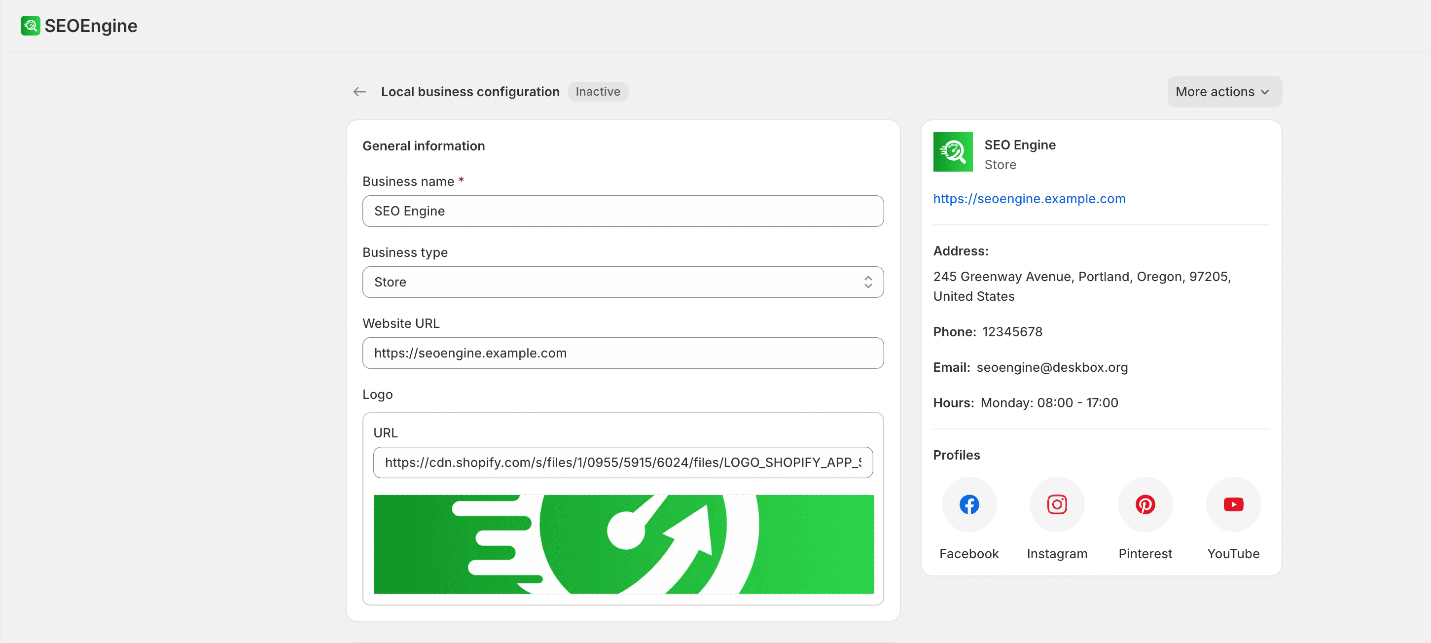 Local Business schema edit form