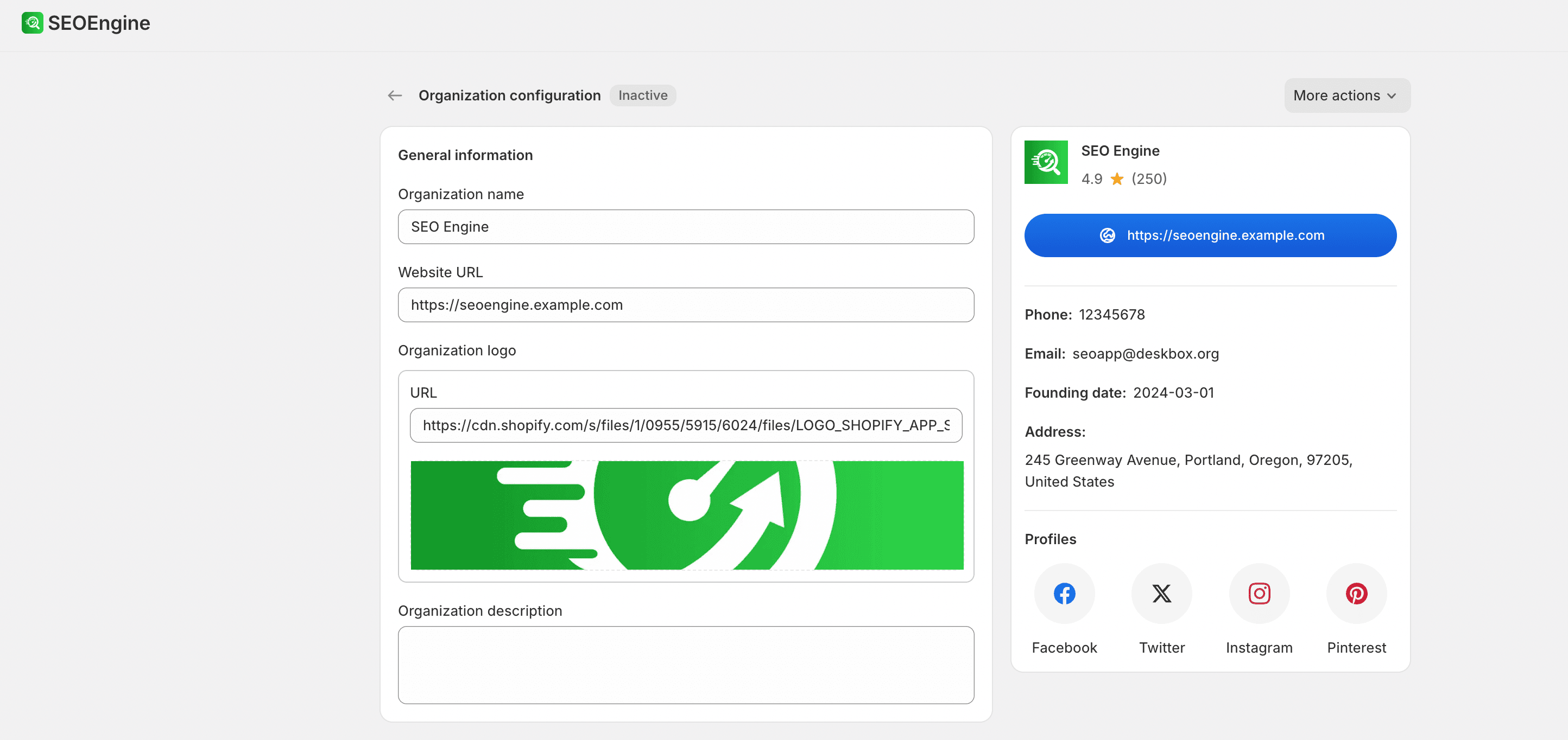 Organization schema edit form