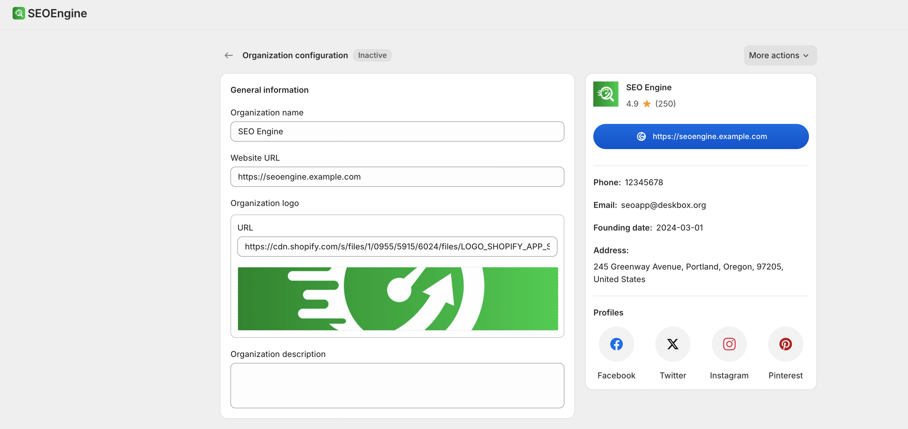 Organization schema edit form