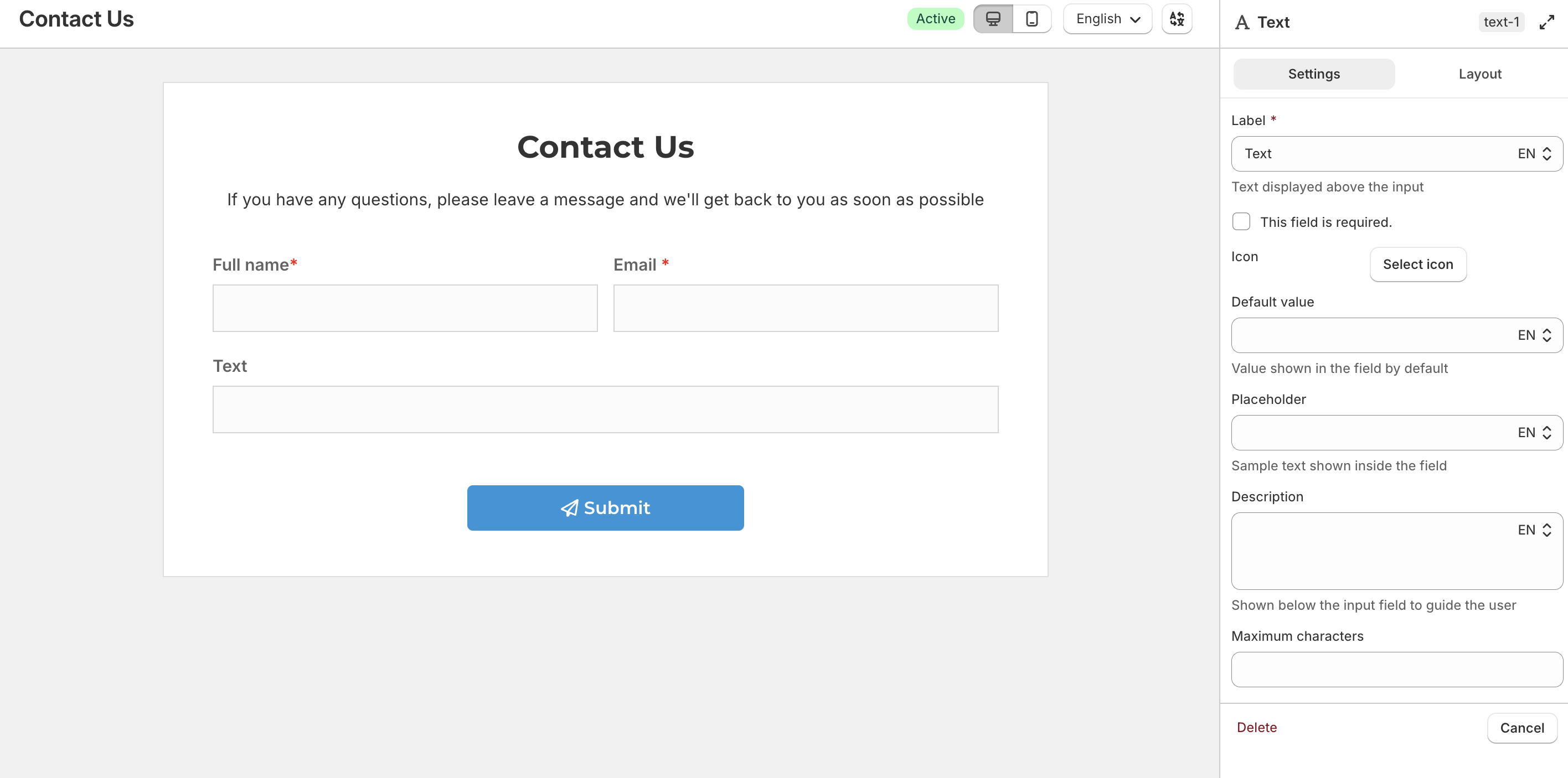 Text field settings