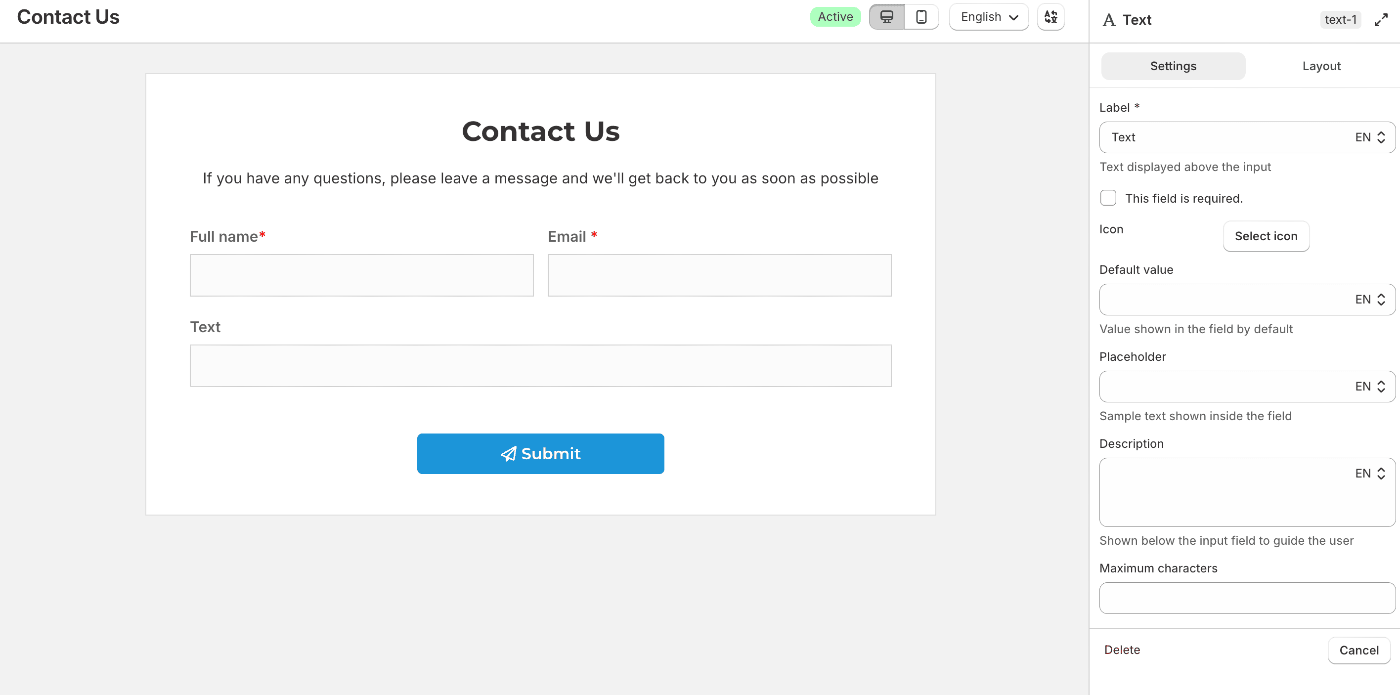 Text field settings