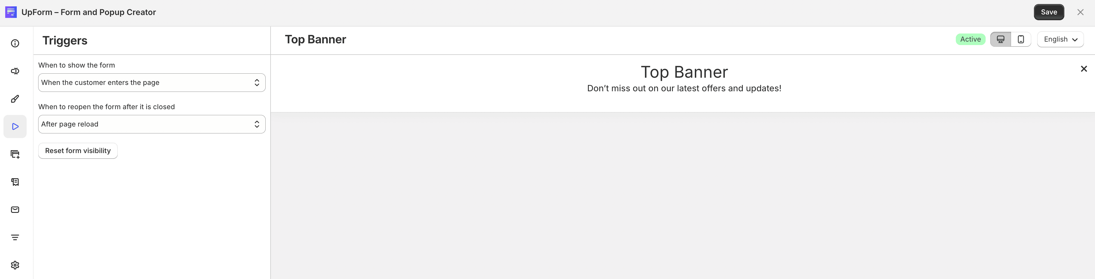 Top bar trigger settings